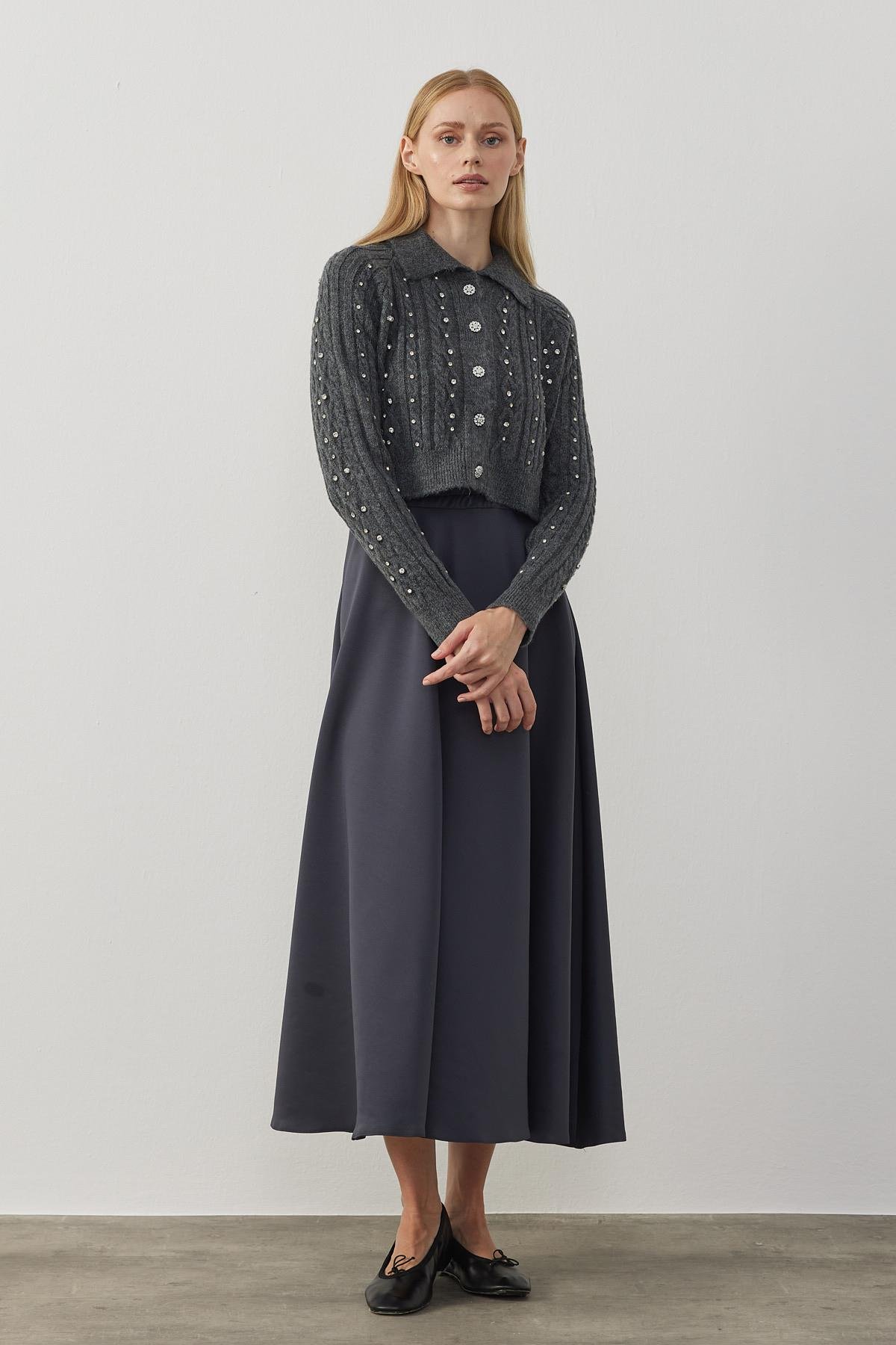 Arya Skuba Kloş Etek - Antrasit 