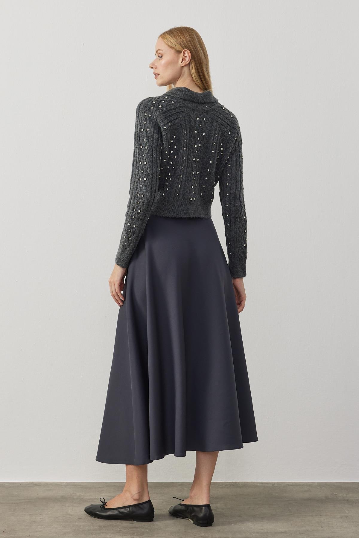 Arya Skuba Kloş Etek - Antrasit 