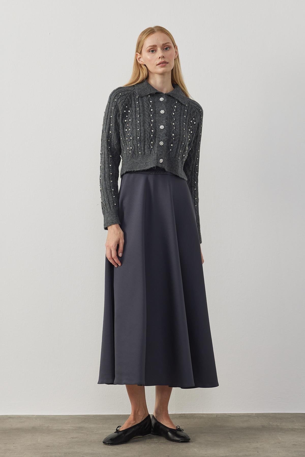 Arya Skuba Kloş Etek - Antrasit 