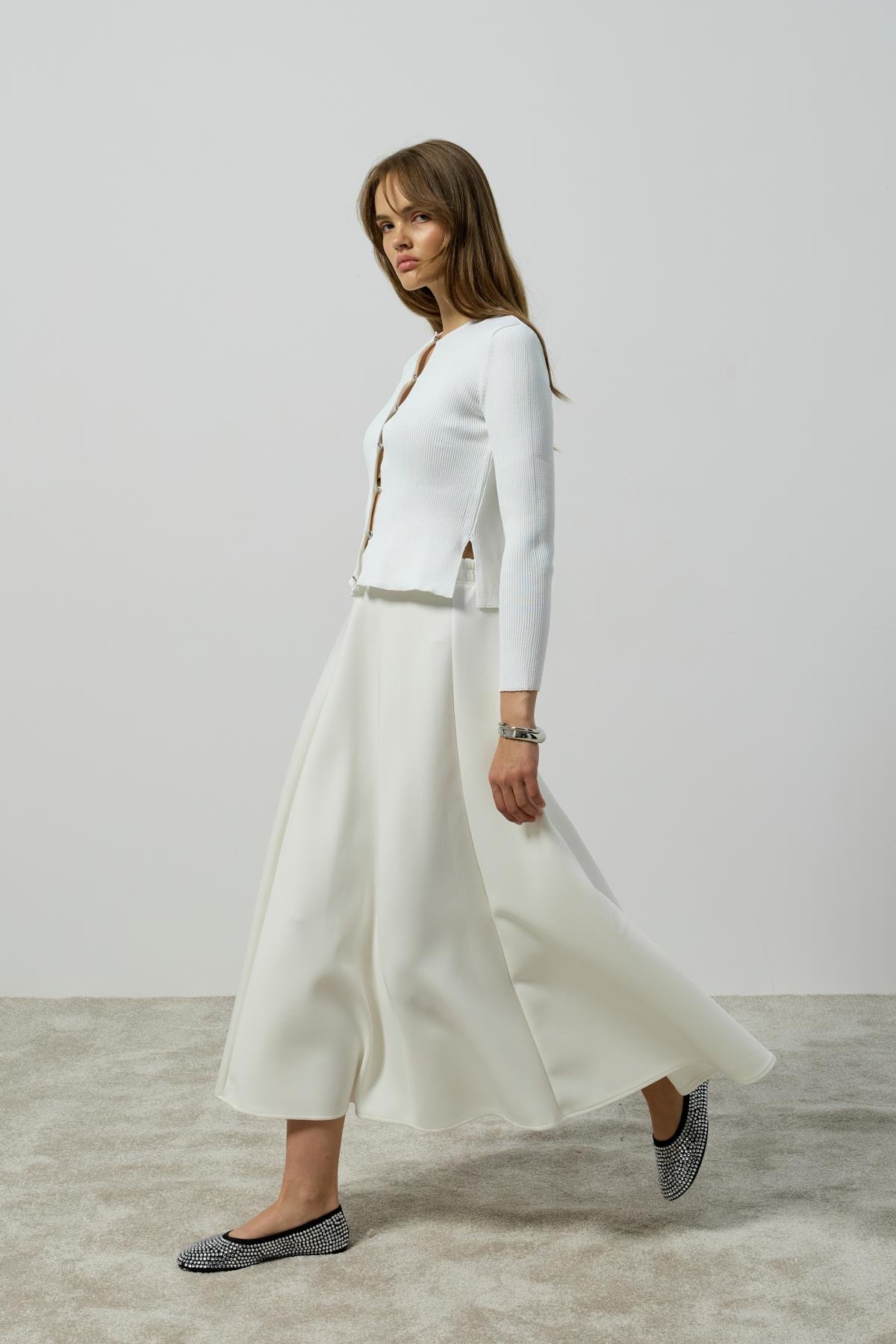 Arya Skuba Kloş Etek - Beyaz