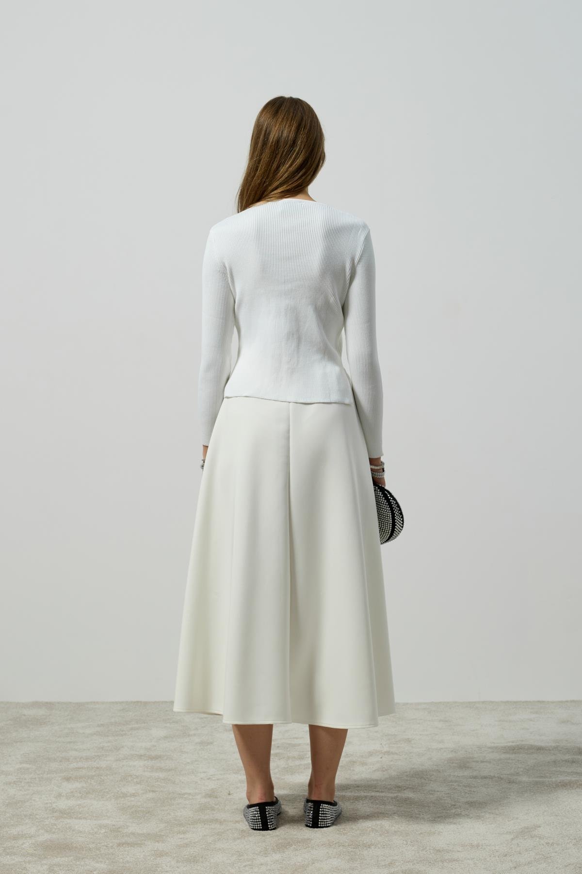 Arya Skuba Kloş Etek - Beyaz