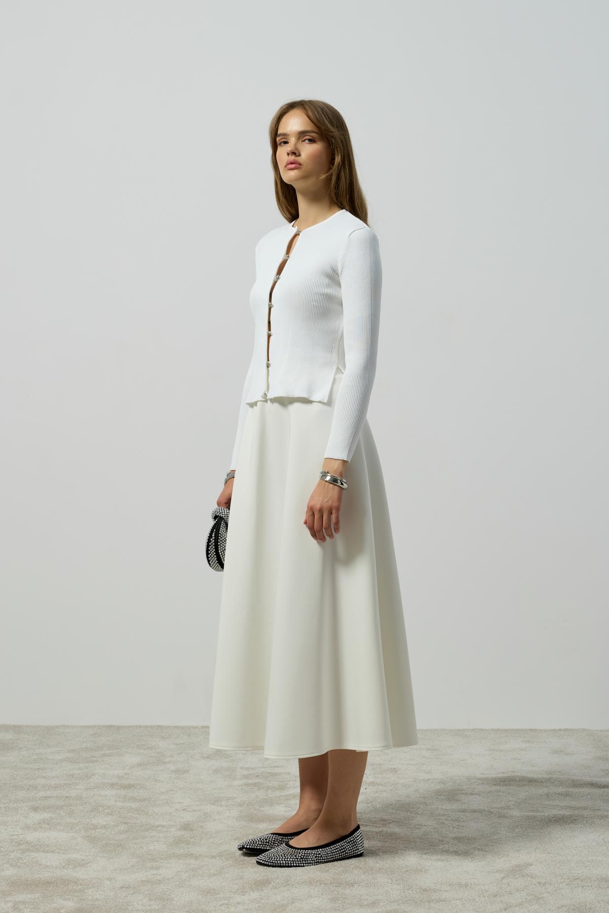 Arya Skuba Kloş Etek - Beyaz