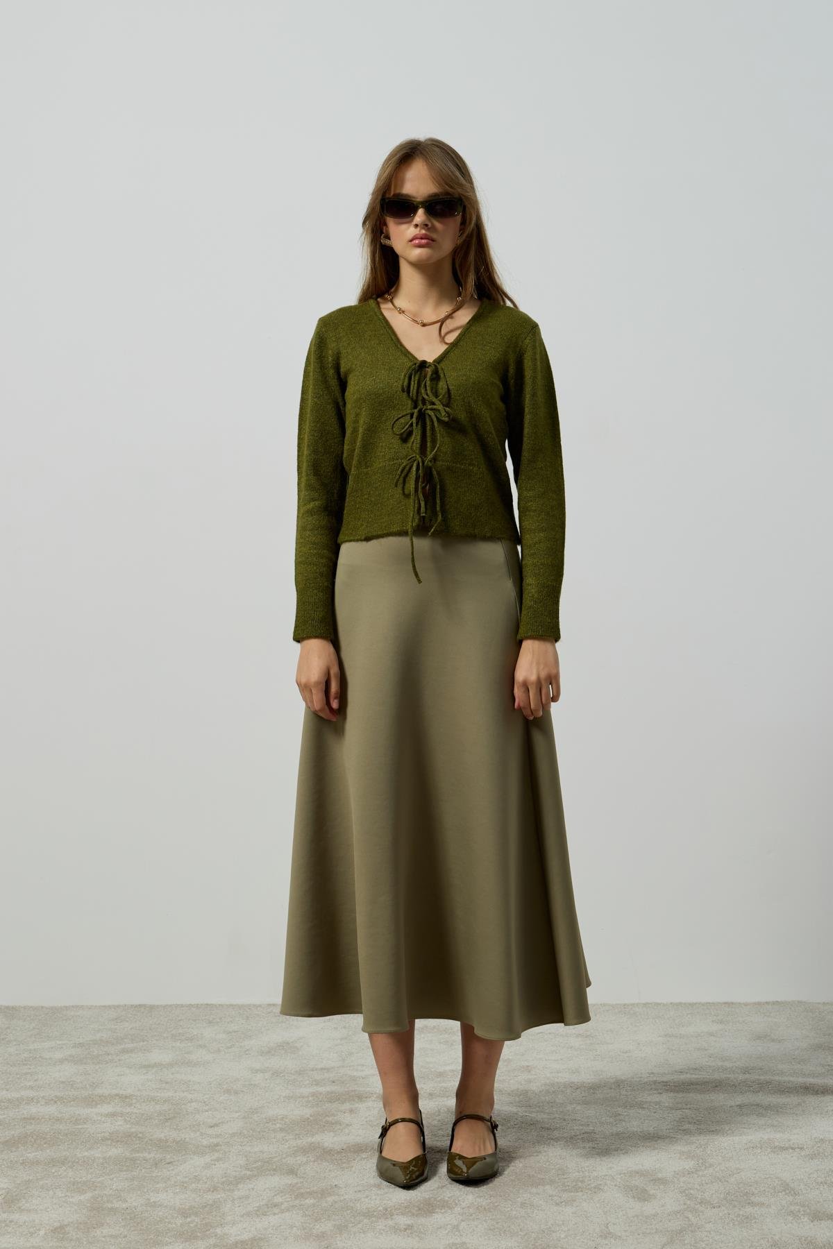 Arya Skuba Kloş Etek - Haki