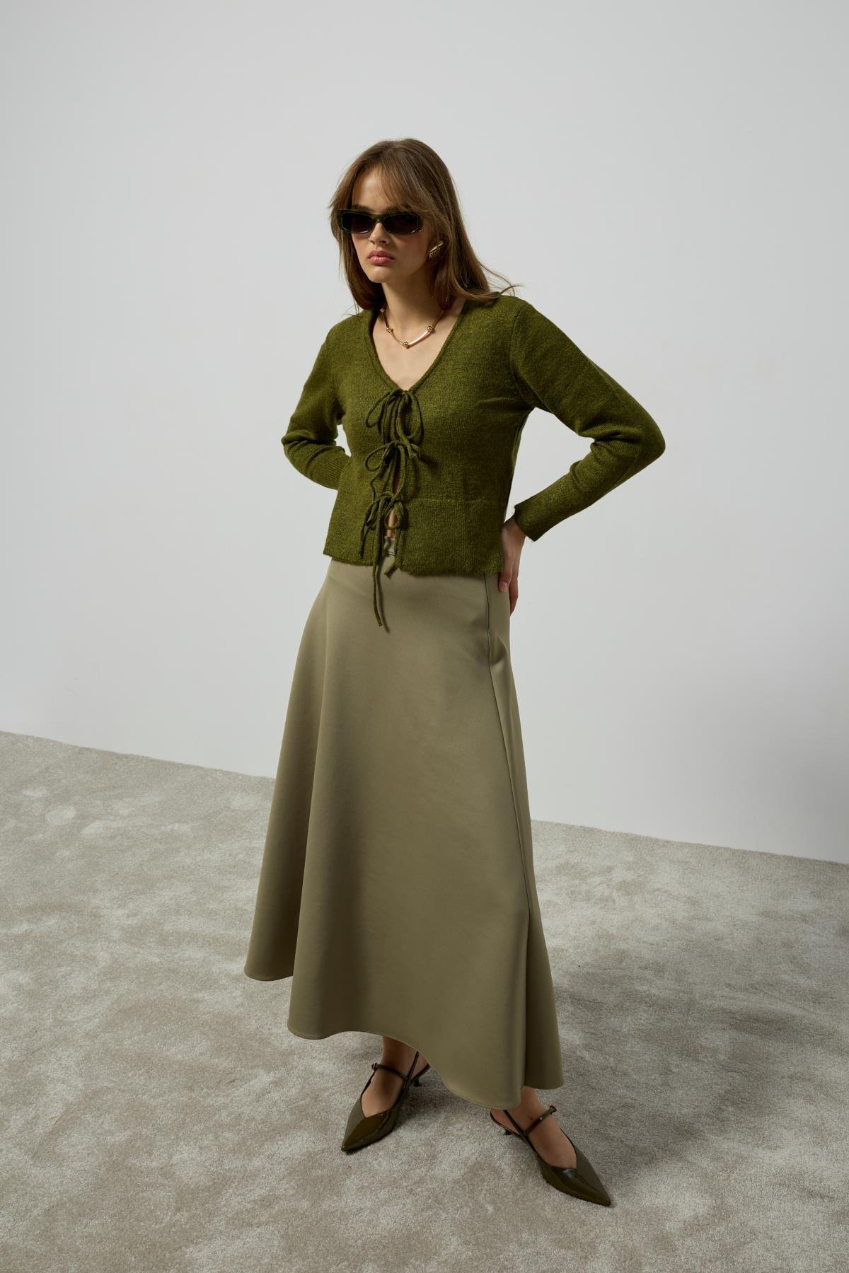 Arya Skuba Kloş Etek - Haki