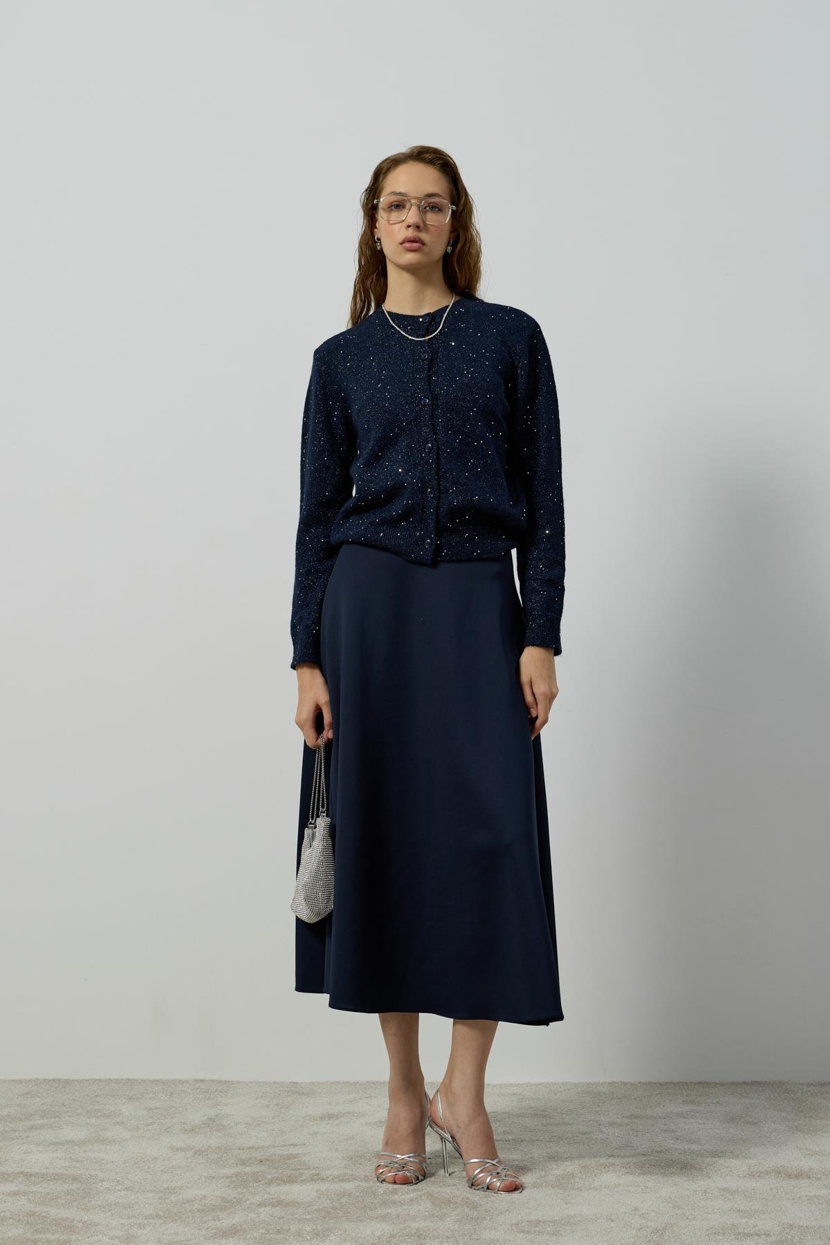 Arya Skuba Kloş Etek - Lacivert