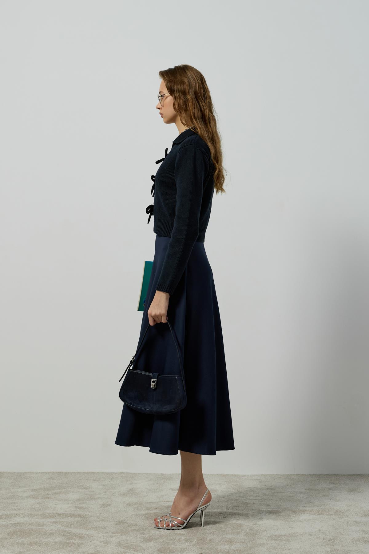 Arya Skuba Kloş Etek - Lacivert