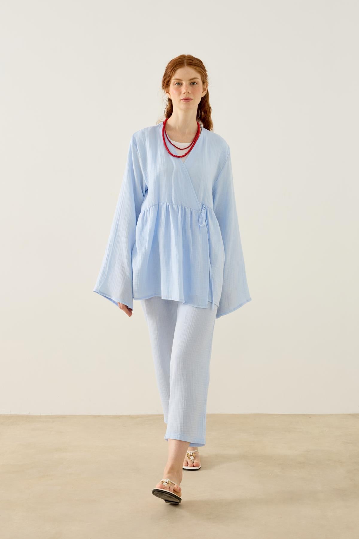 Asos Bağlamalı Müslin Takım - Mavi