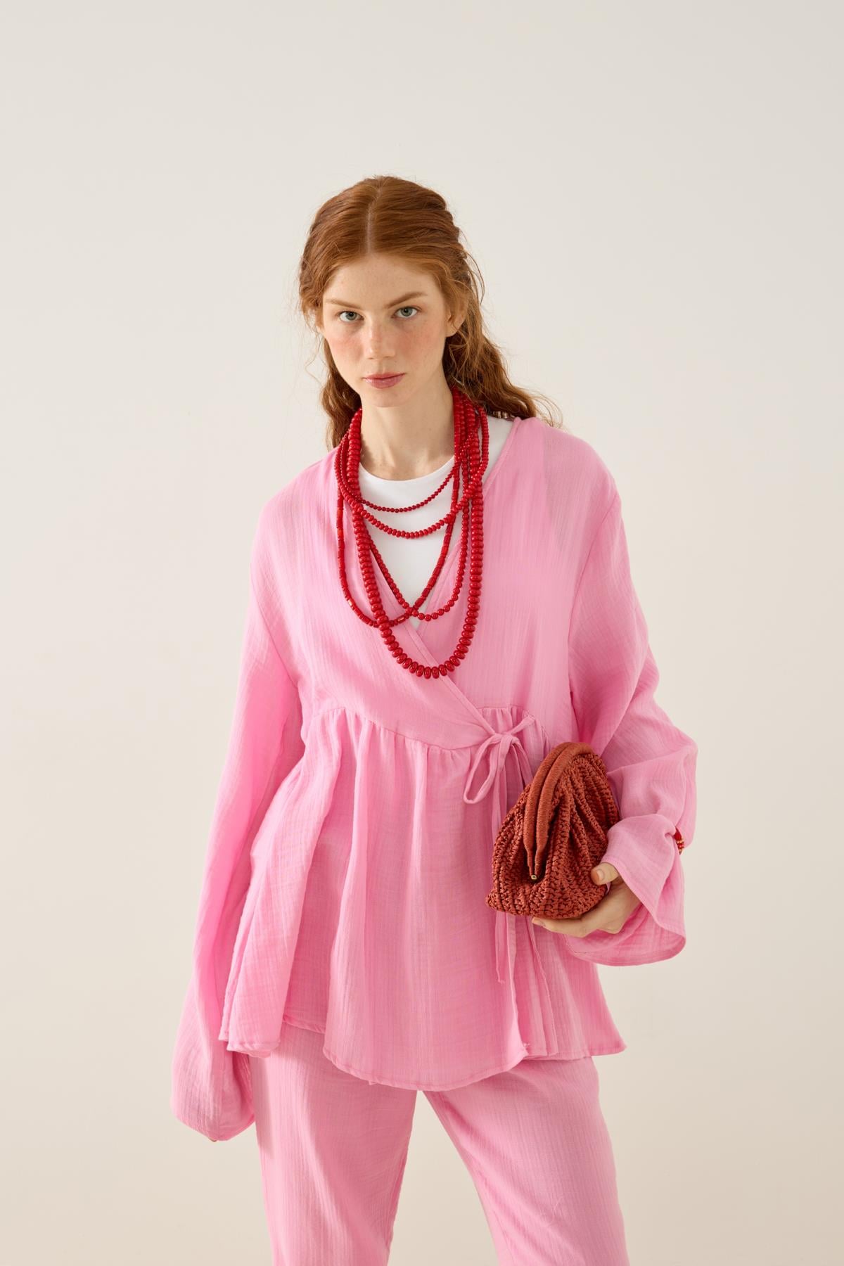 Asos Bağlamalı Müslin Takım - Pembe