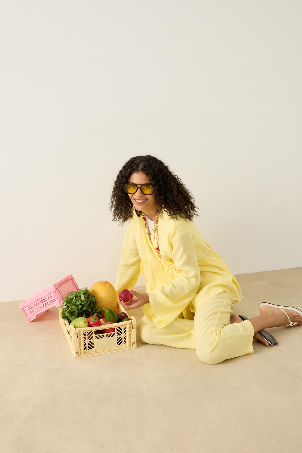 Asos Bağlamalı Müslin Takım - Sarı