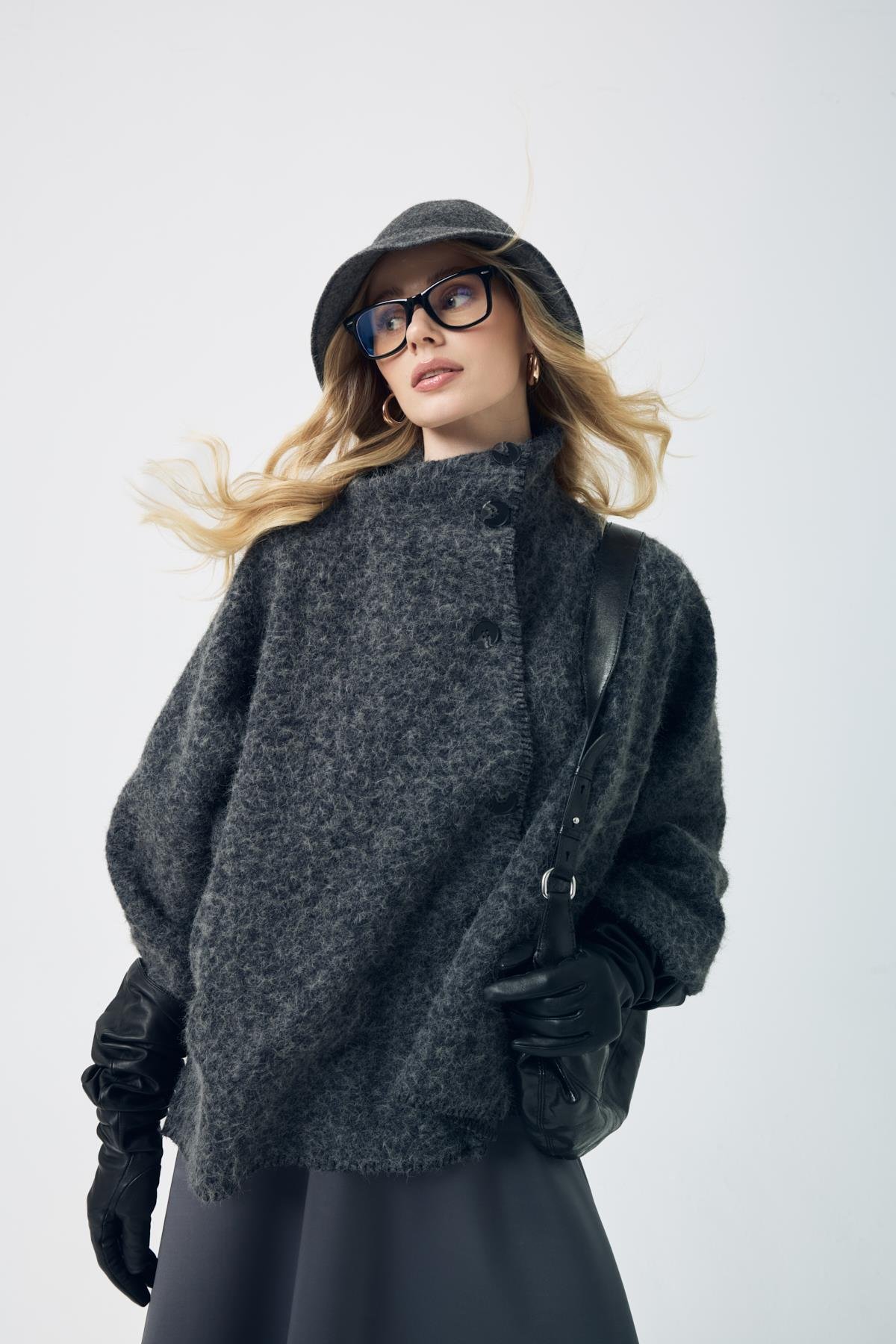 Athena Kırçıllı  Kaşe Ceket - Antrasit