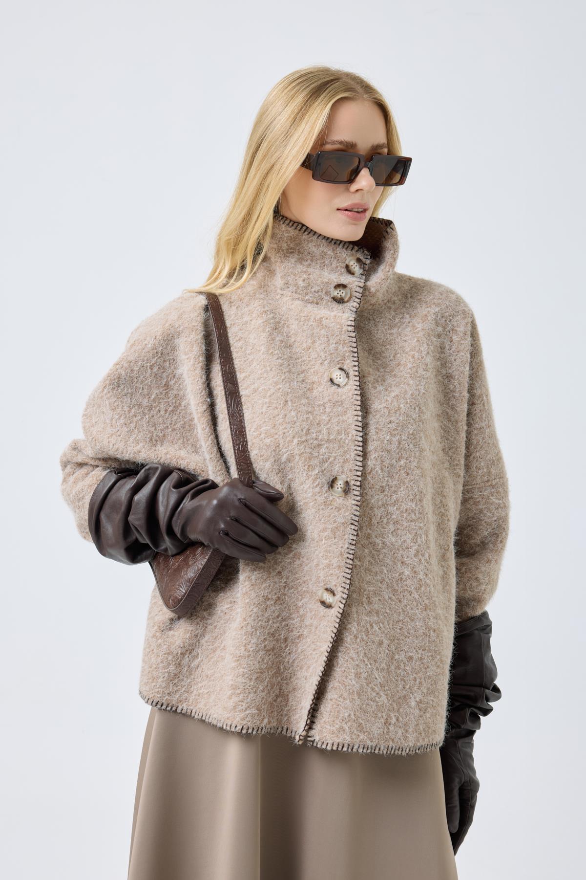 Athena Kırçıllı  Kaşe Ceket - Camel 