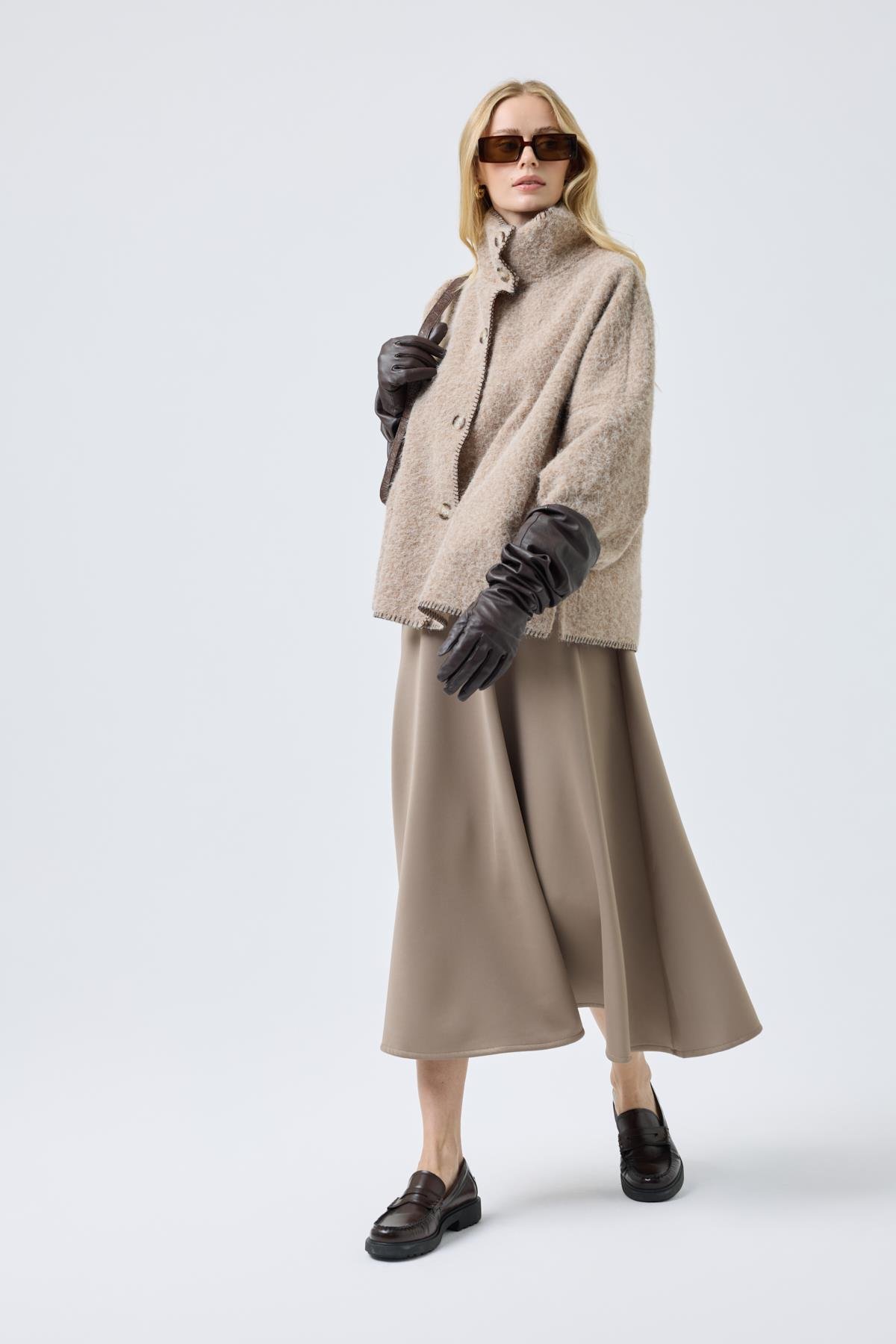 Athena Kırçıllı  Kaşe Ceket - Camel 