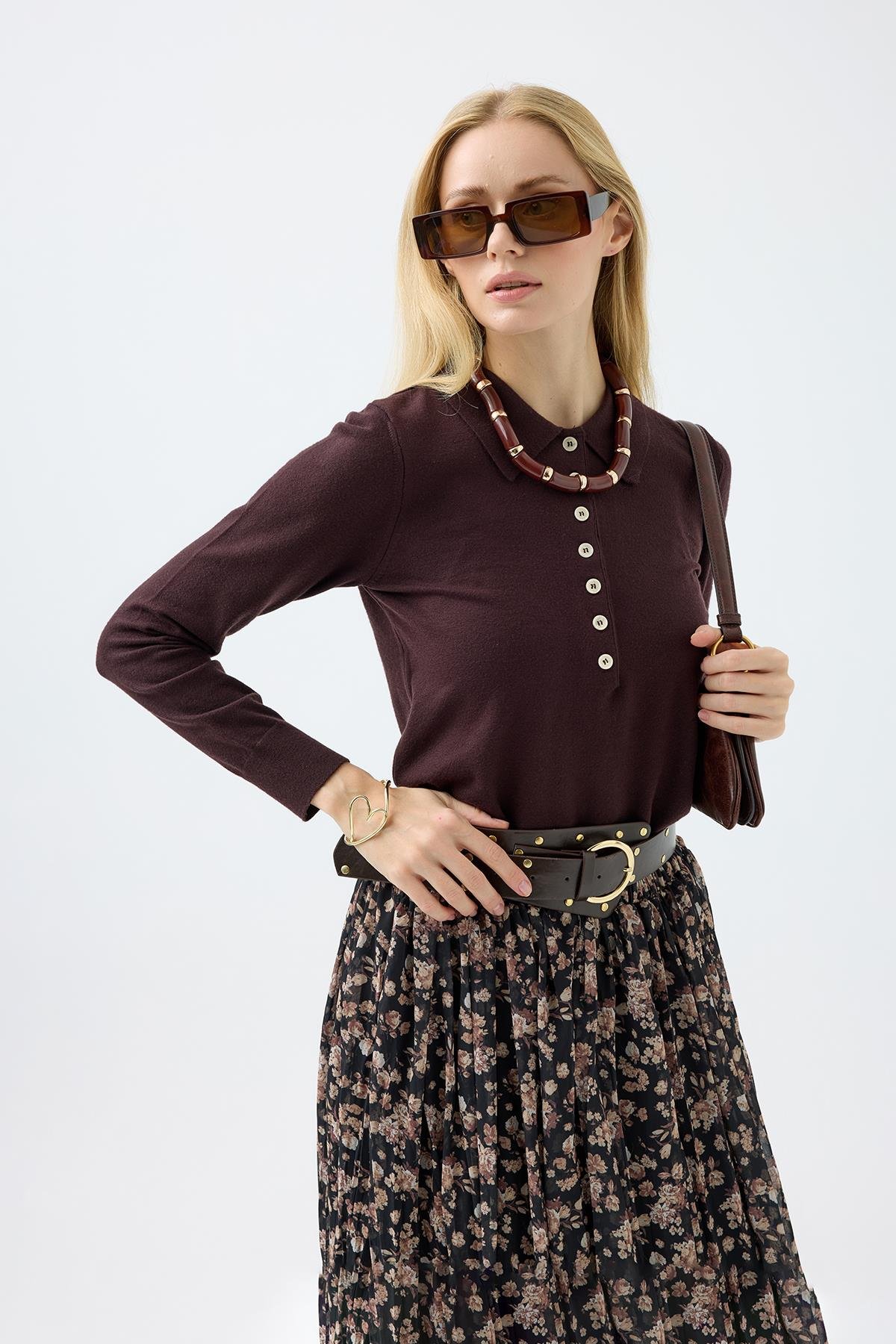 Barbara Polo Yaka Kazak - Kahverengi 