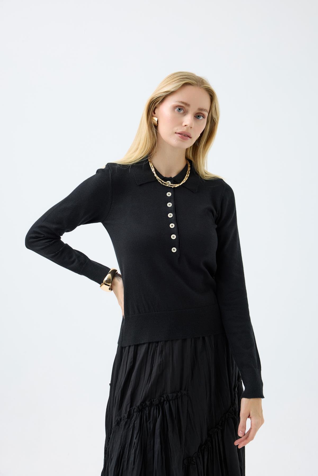 Barbara Polo Yaka Kazak - Siyah