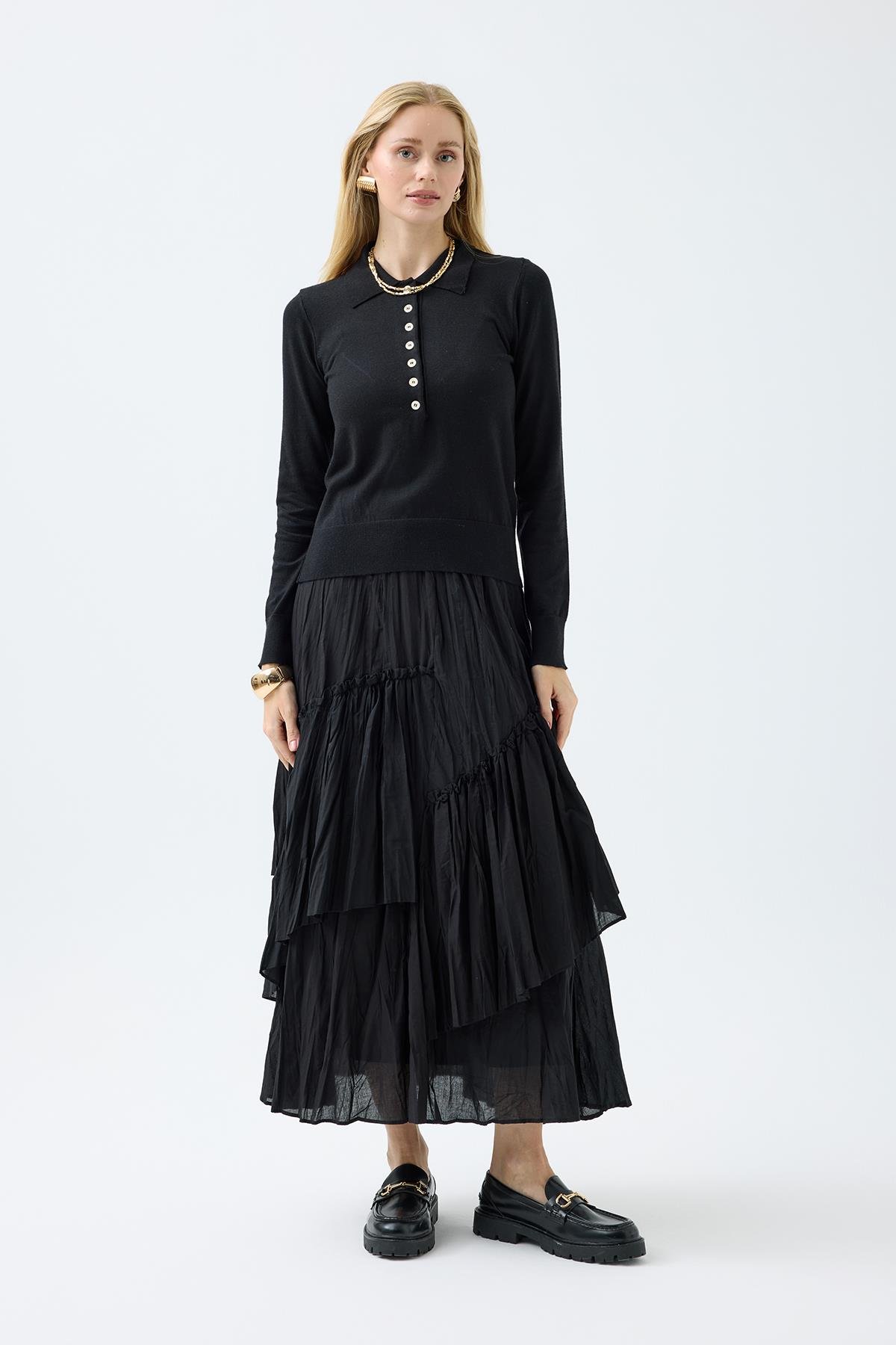 Barbara Polo Yaka Kazak - Siyah