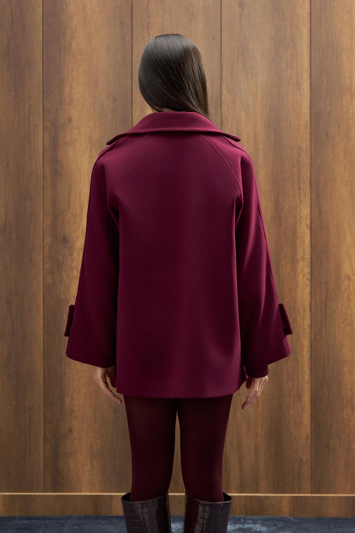 Begonia Kruvaze Kapamalı Kaşe Kaban - Mürdüm 