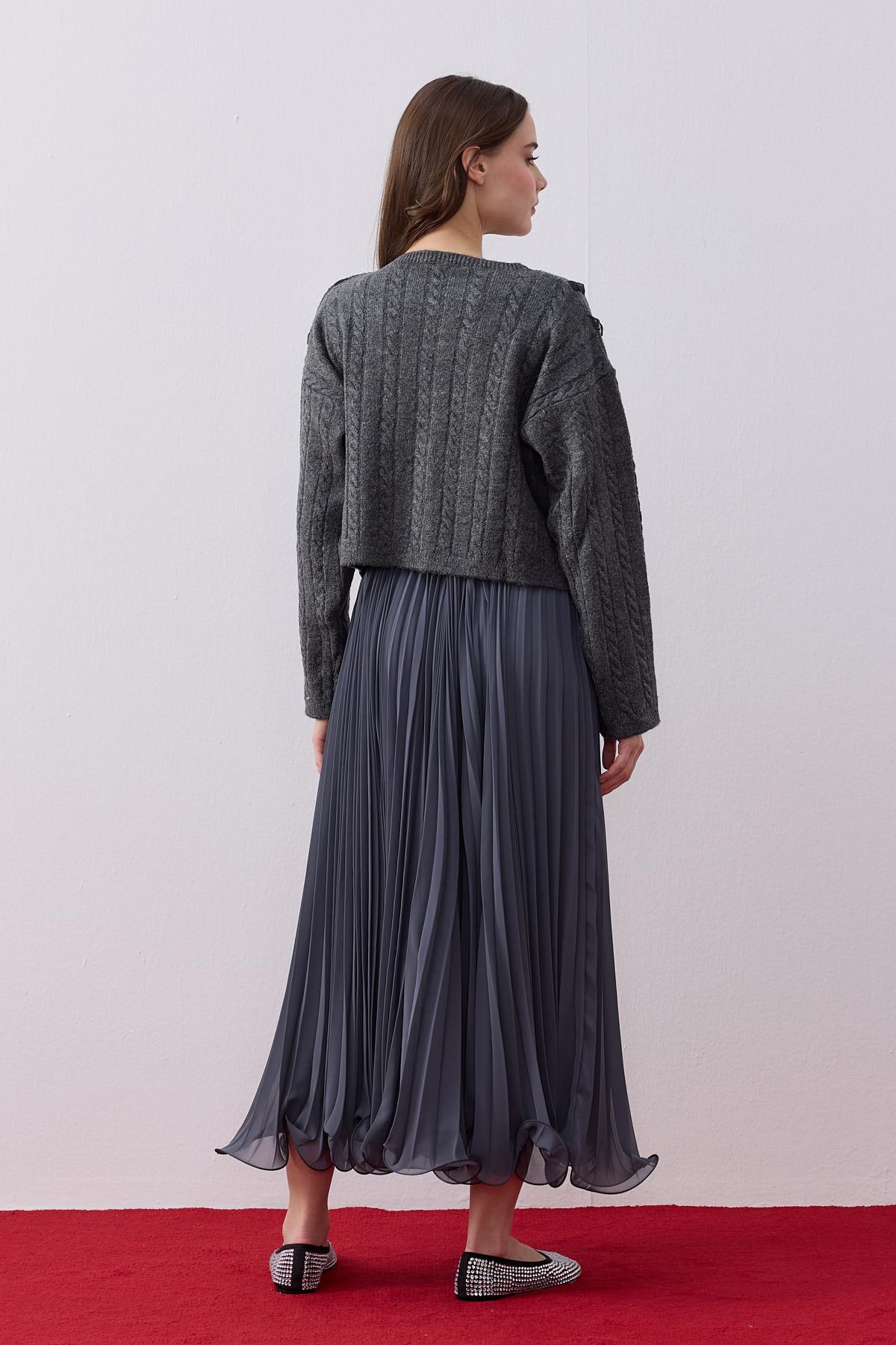 Berry Güpür Detaylı Kazak- Antrasit 