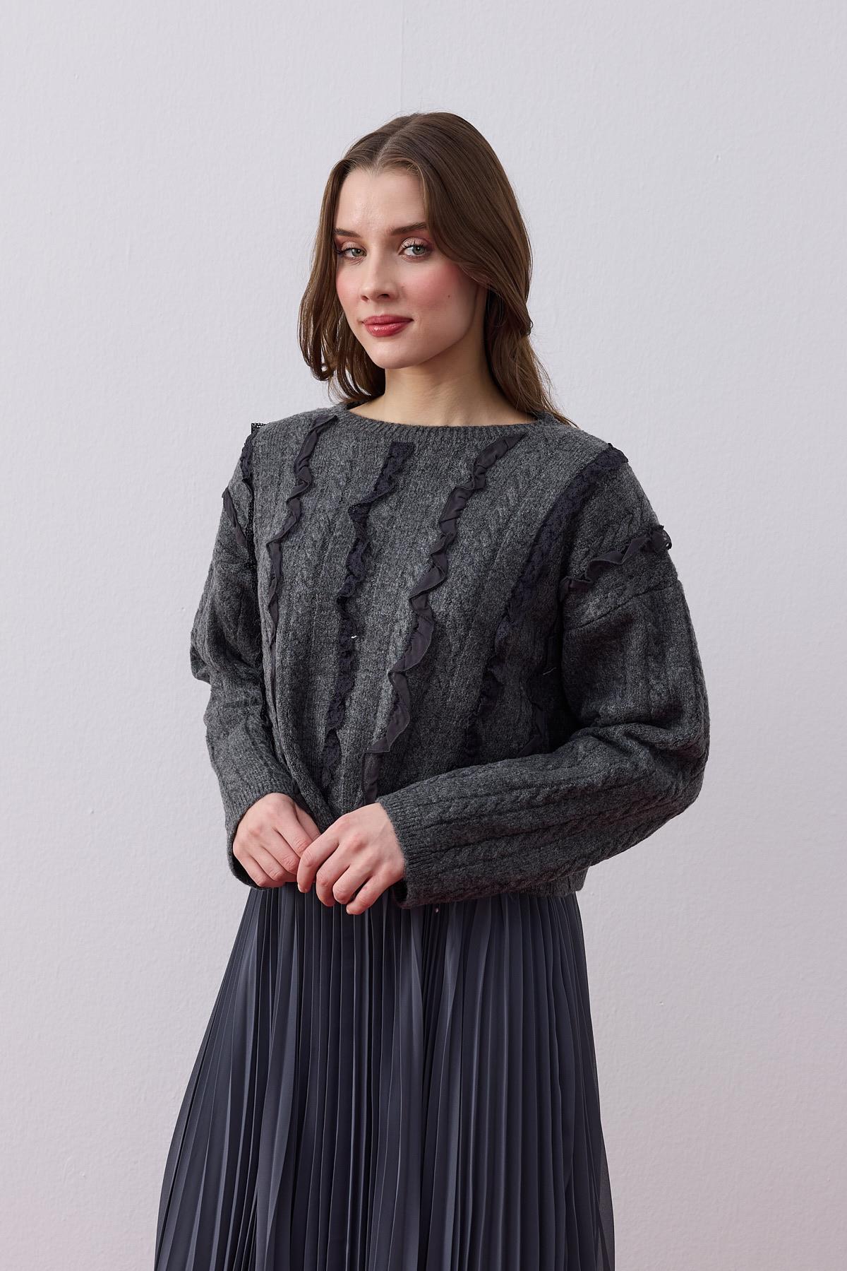 Berry Güpür Detaylı Kazak- Antrasit 