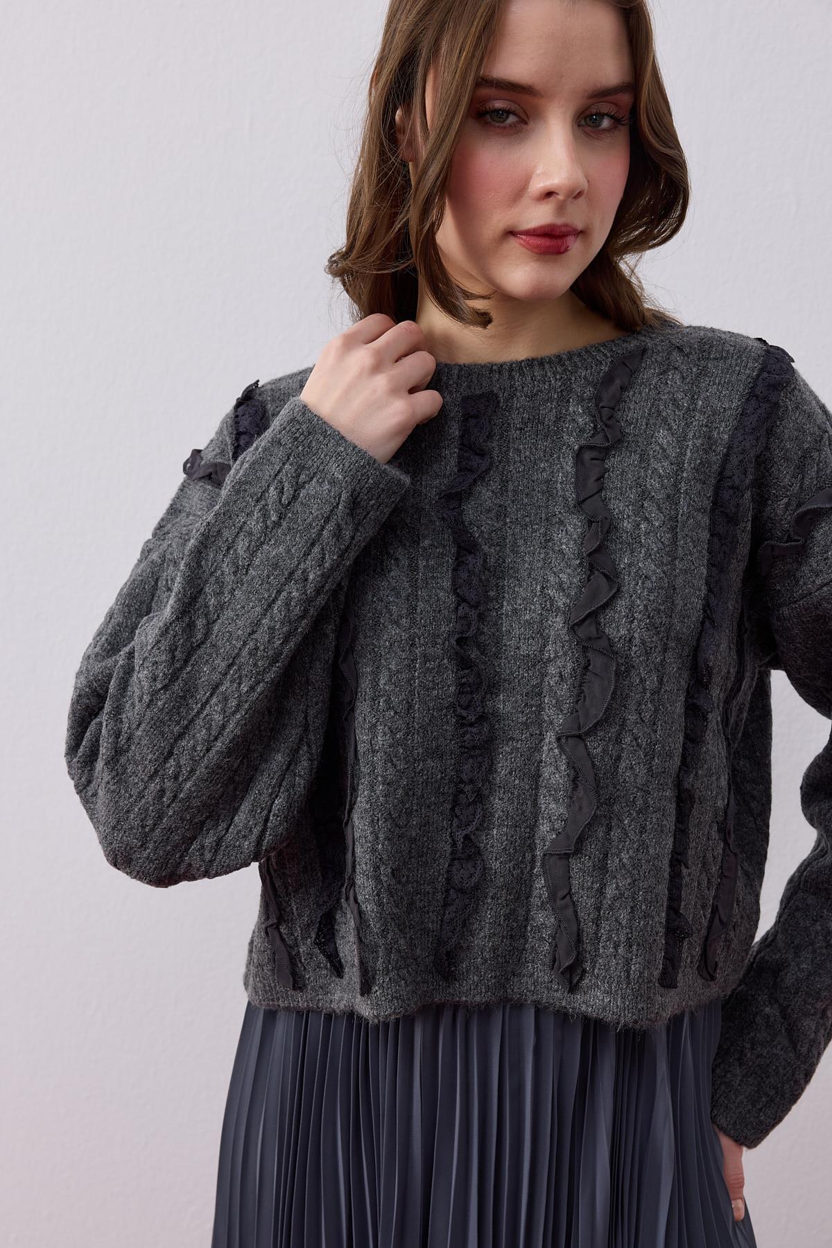 Berry Güpür Detaylı Kazak- Antrasit 