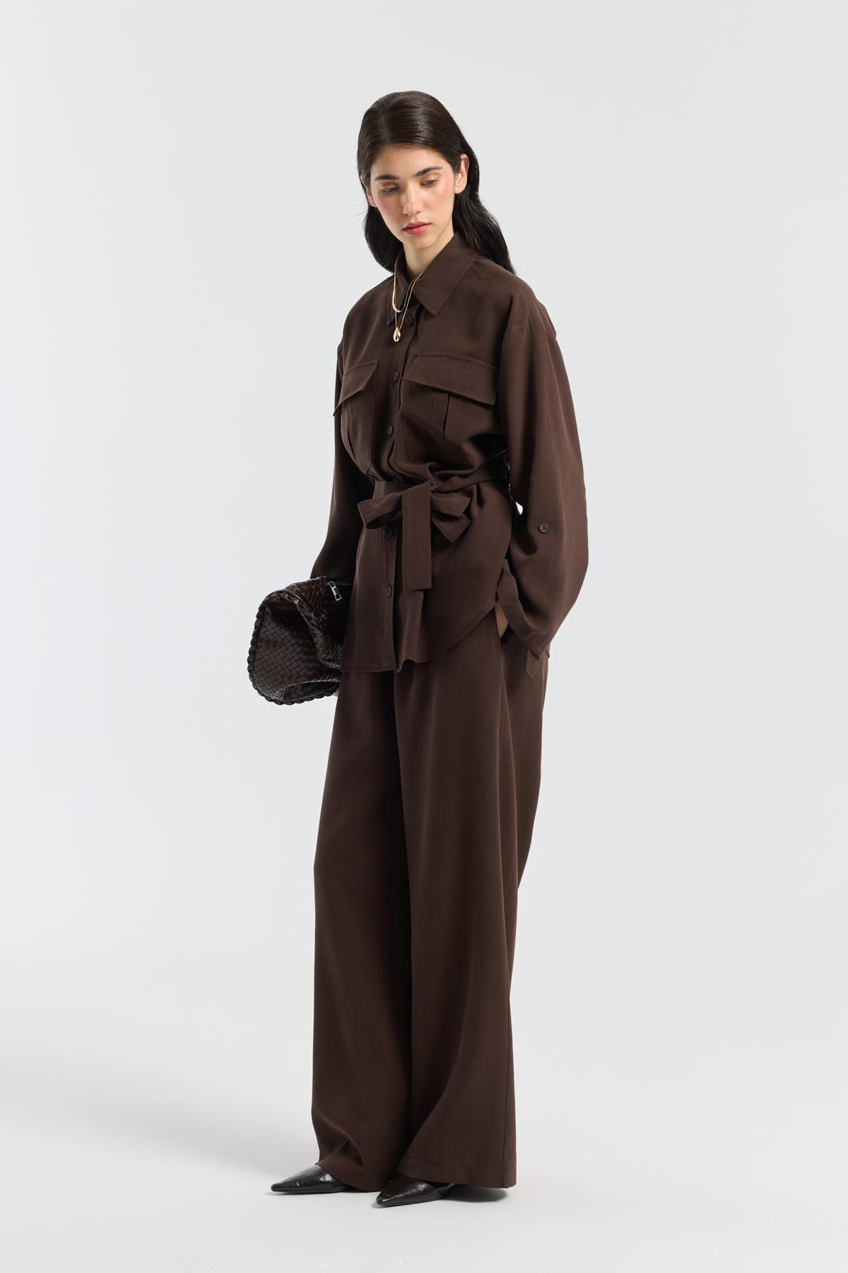 Beth Kemerli Oversize Takım - Acı kahve