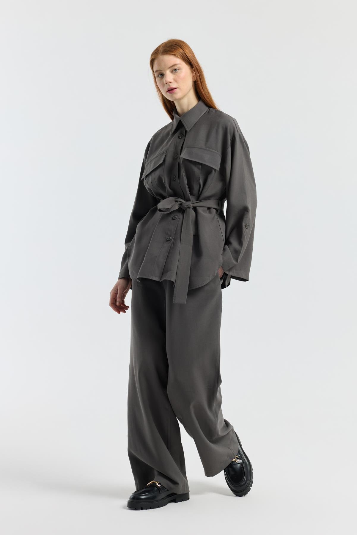 Beth Kemerli Oversize Takım - Antrasit 