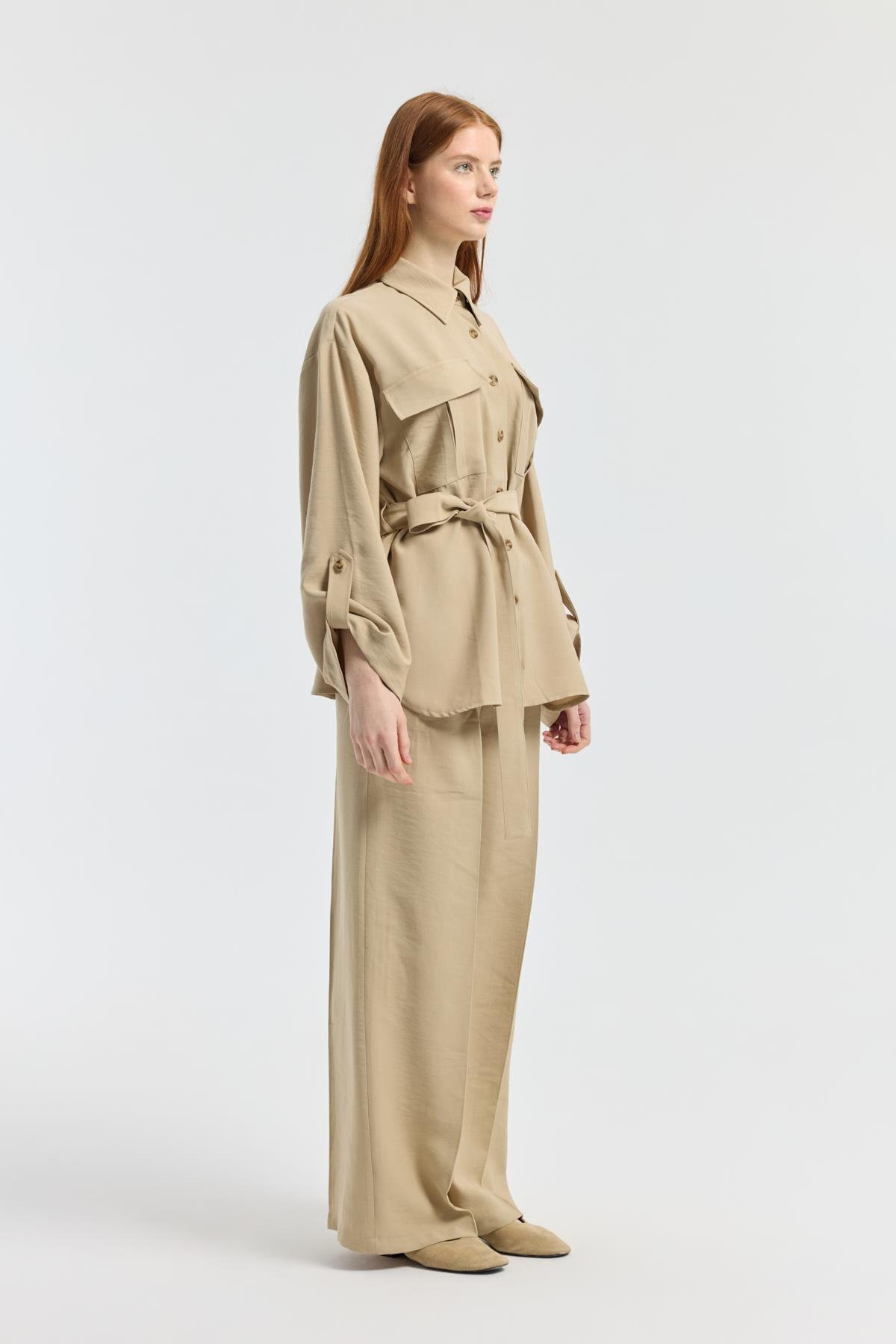 Beth Kemerli Oversize Takım - Camel