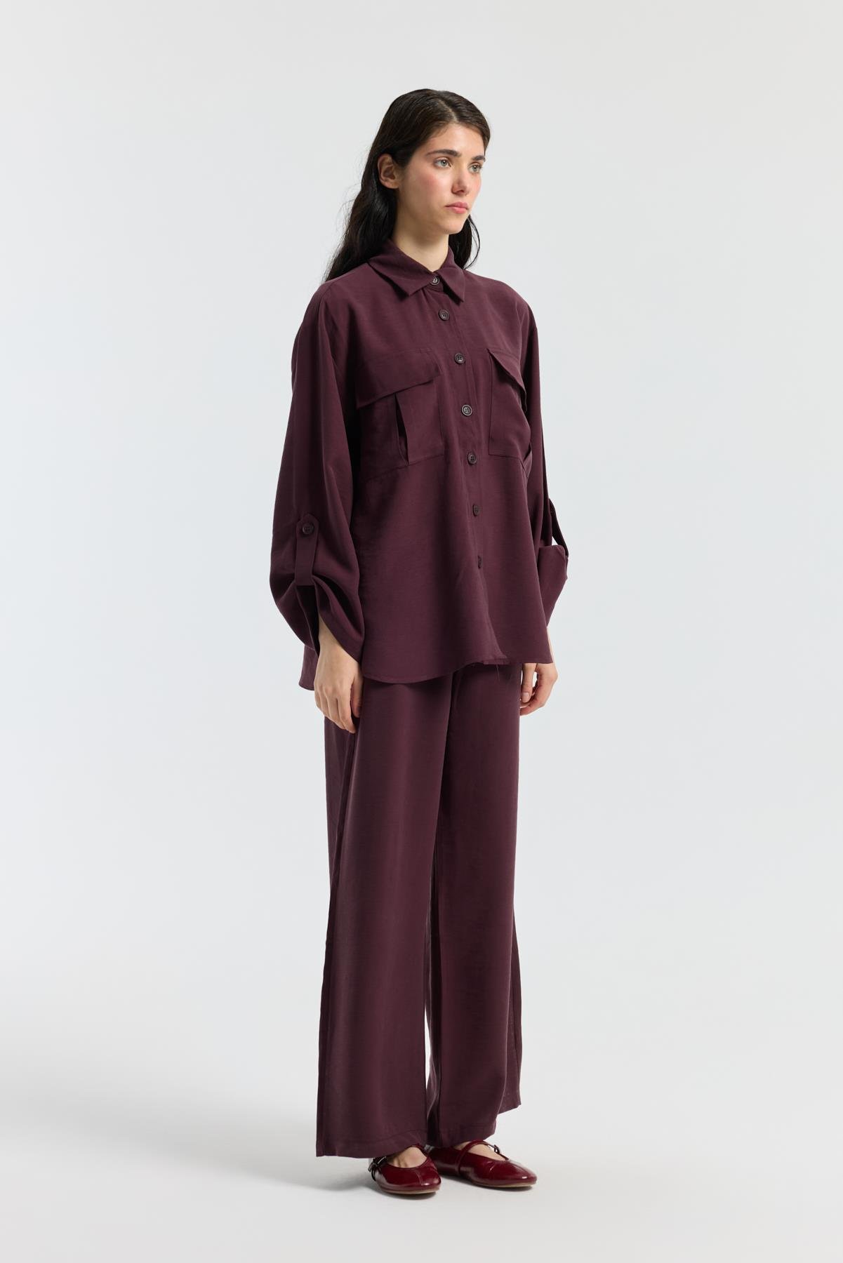 Beth Kemerli Oversize Takım - Mürdüm