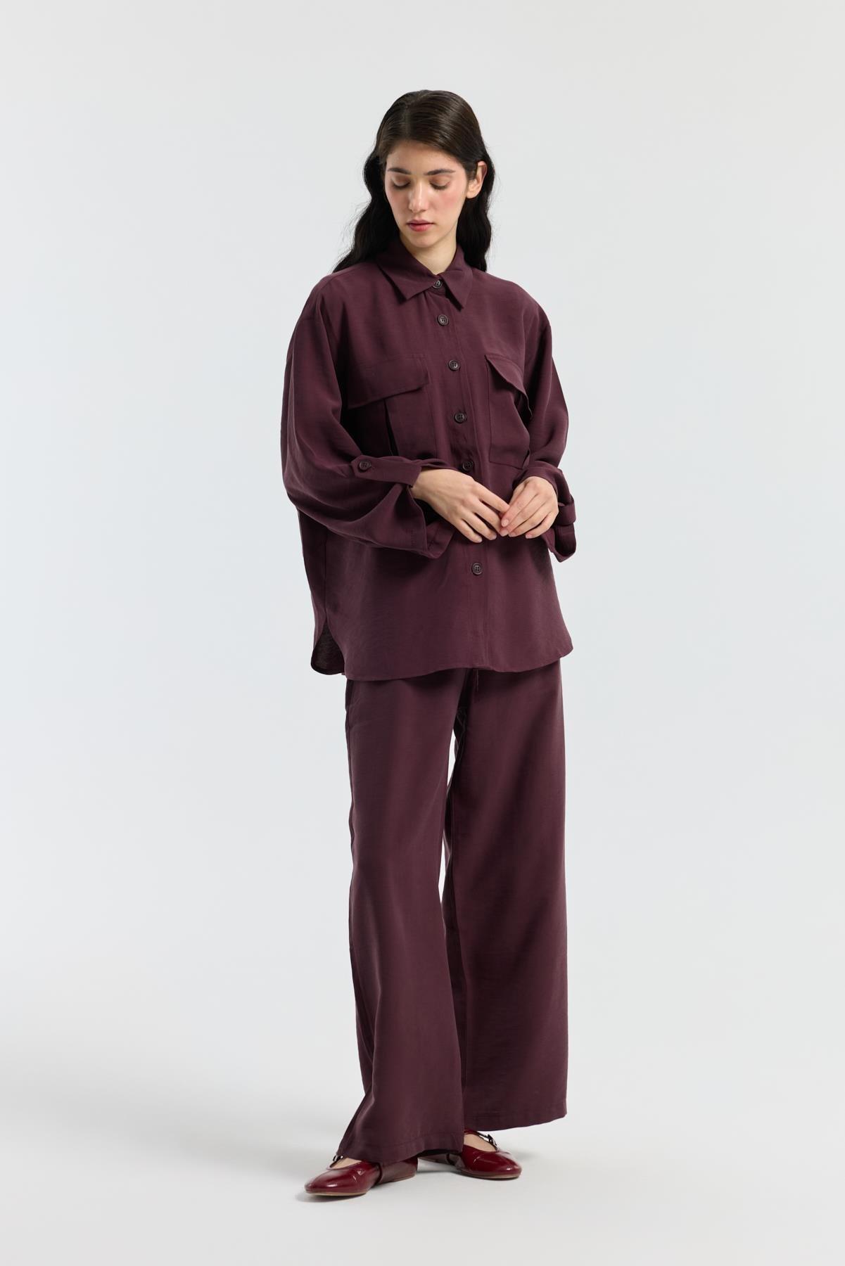 Beth Kemerli Oversize Takım - Mürdüm