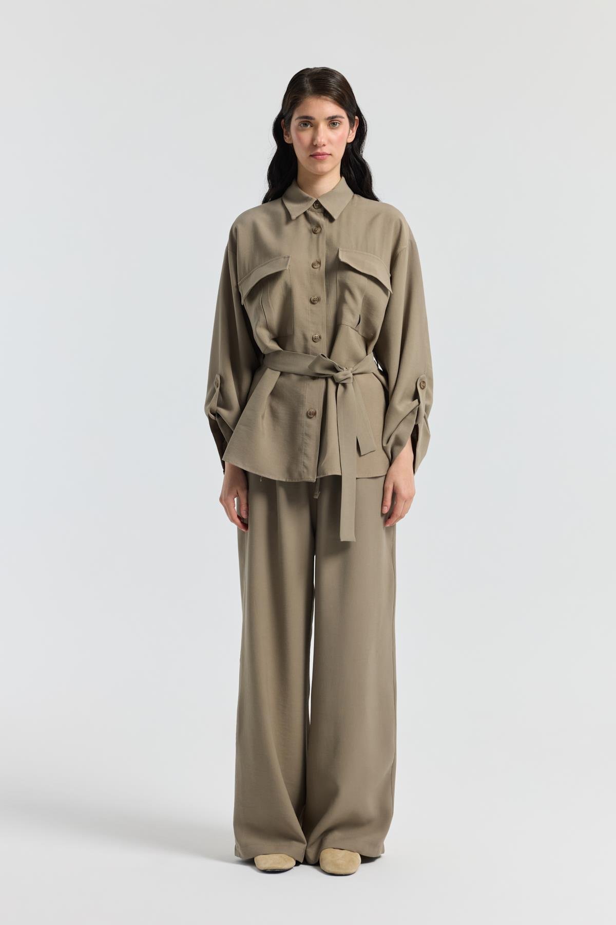 Beth Kemerli Oversize Takım - Vizon