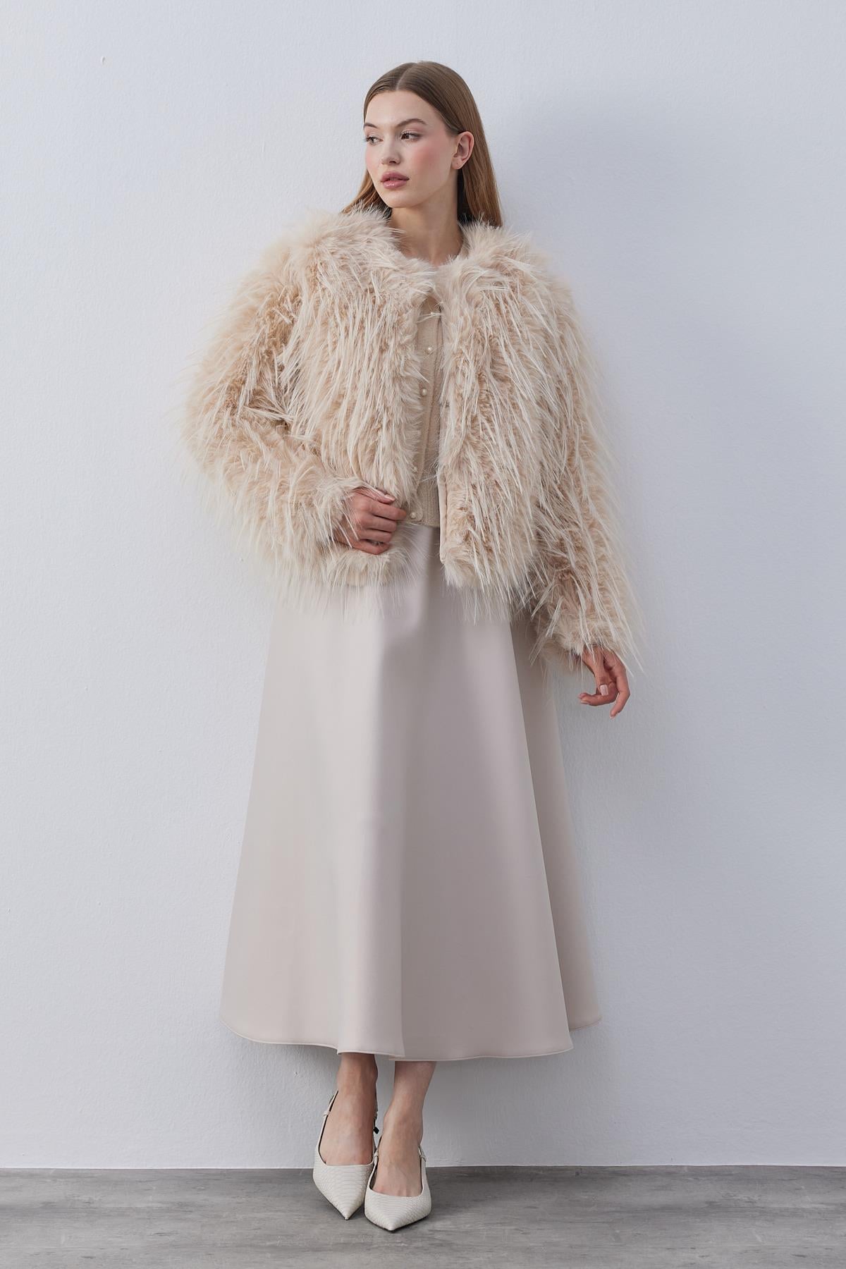 Betsy Suni Kürk Ceket- Bej