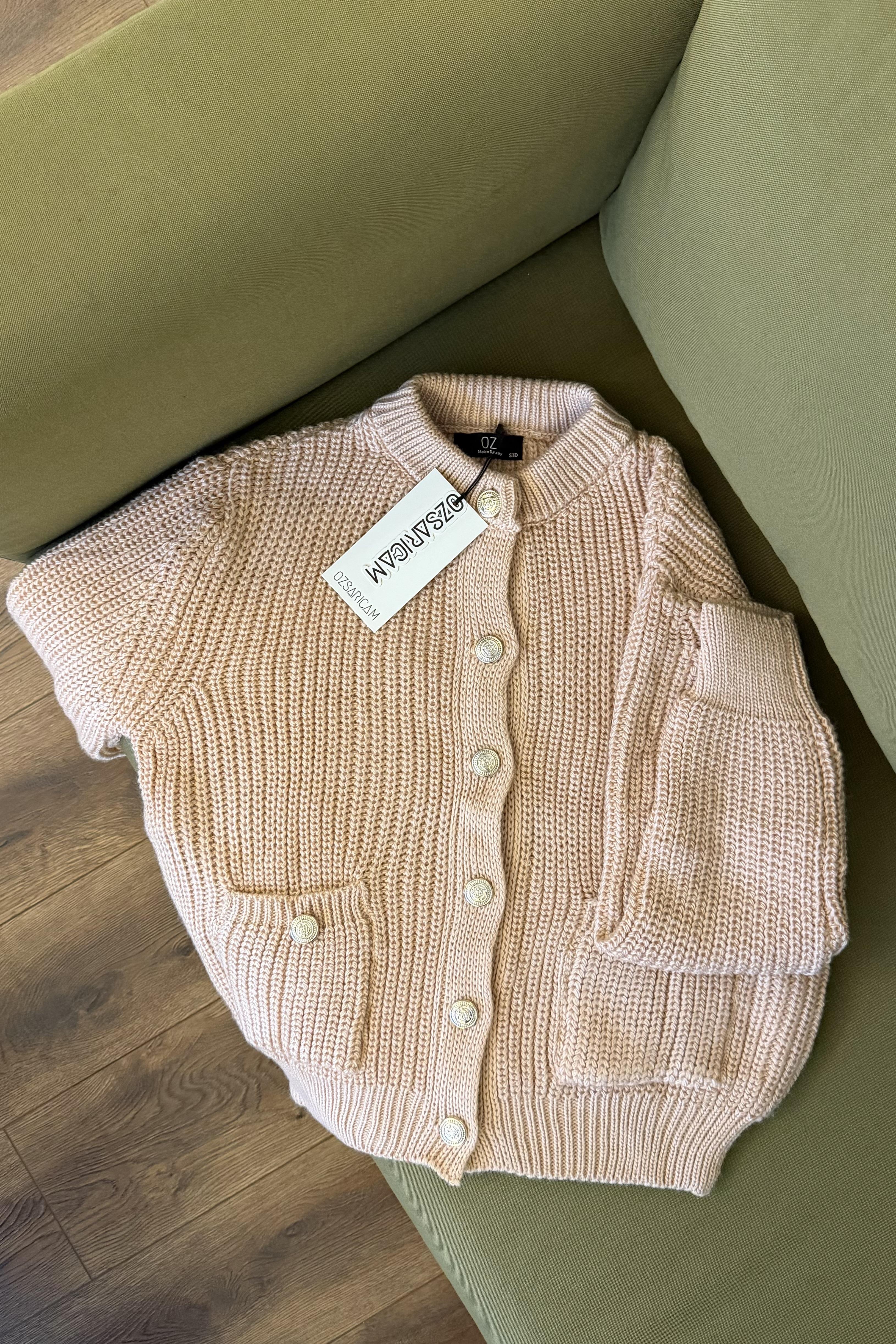 Betty Cepli Örme Hırka - Pudra