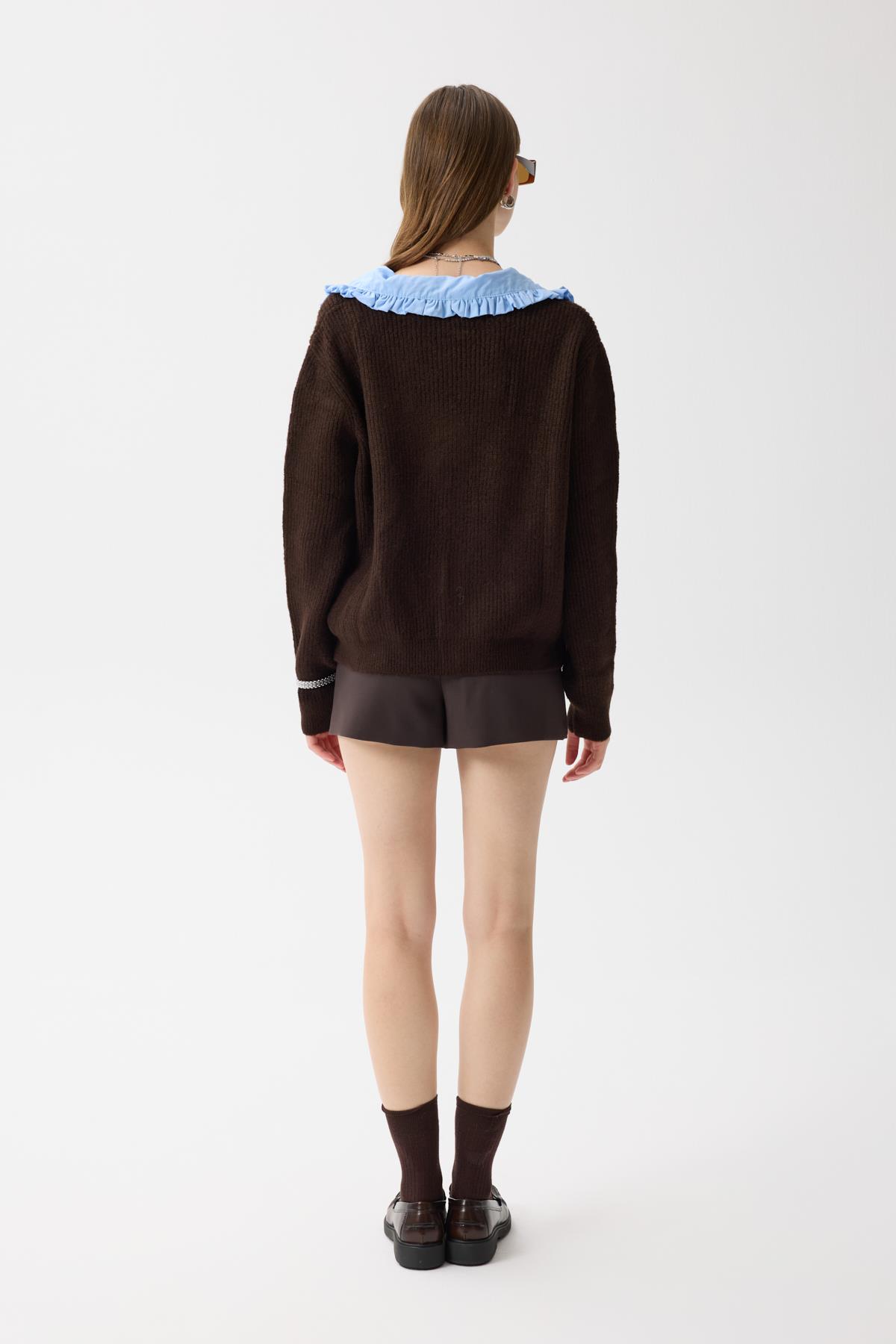 Bianca Bebe Yaka Hırka - Kahverengi