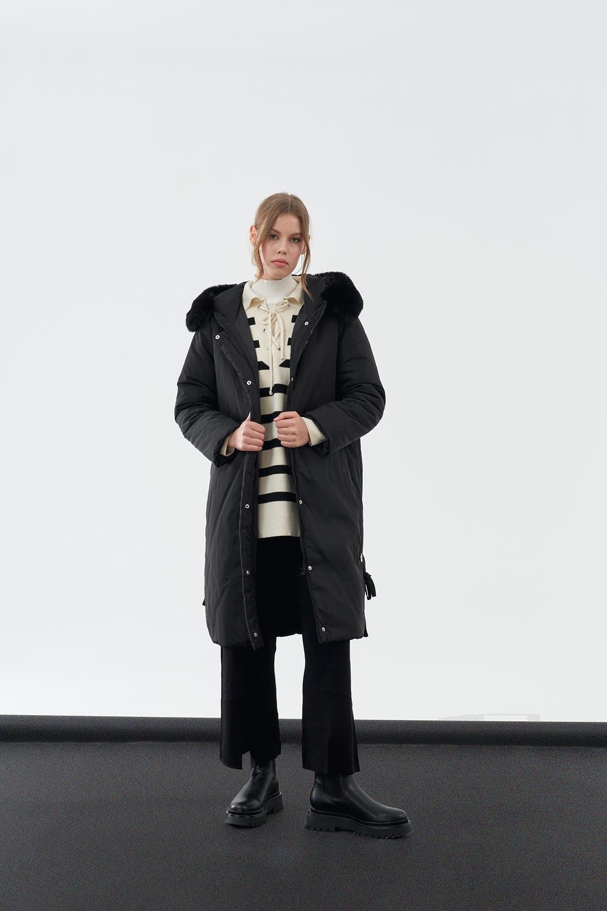 BOMB KÜRKLÜ ŞİŞME MONT - SİYAH