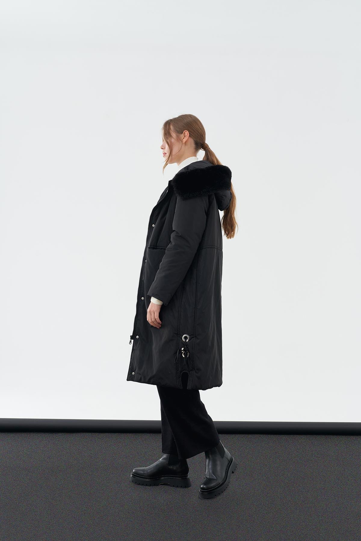 BOMB KÜRKLÜ ŞİŞME MONT - SİYAH