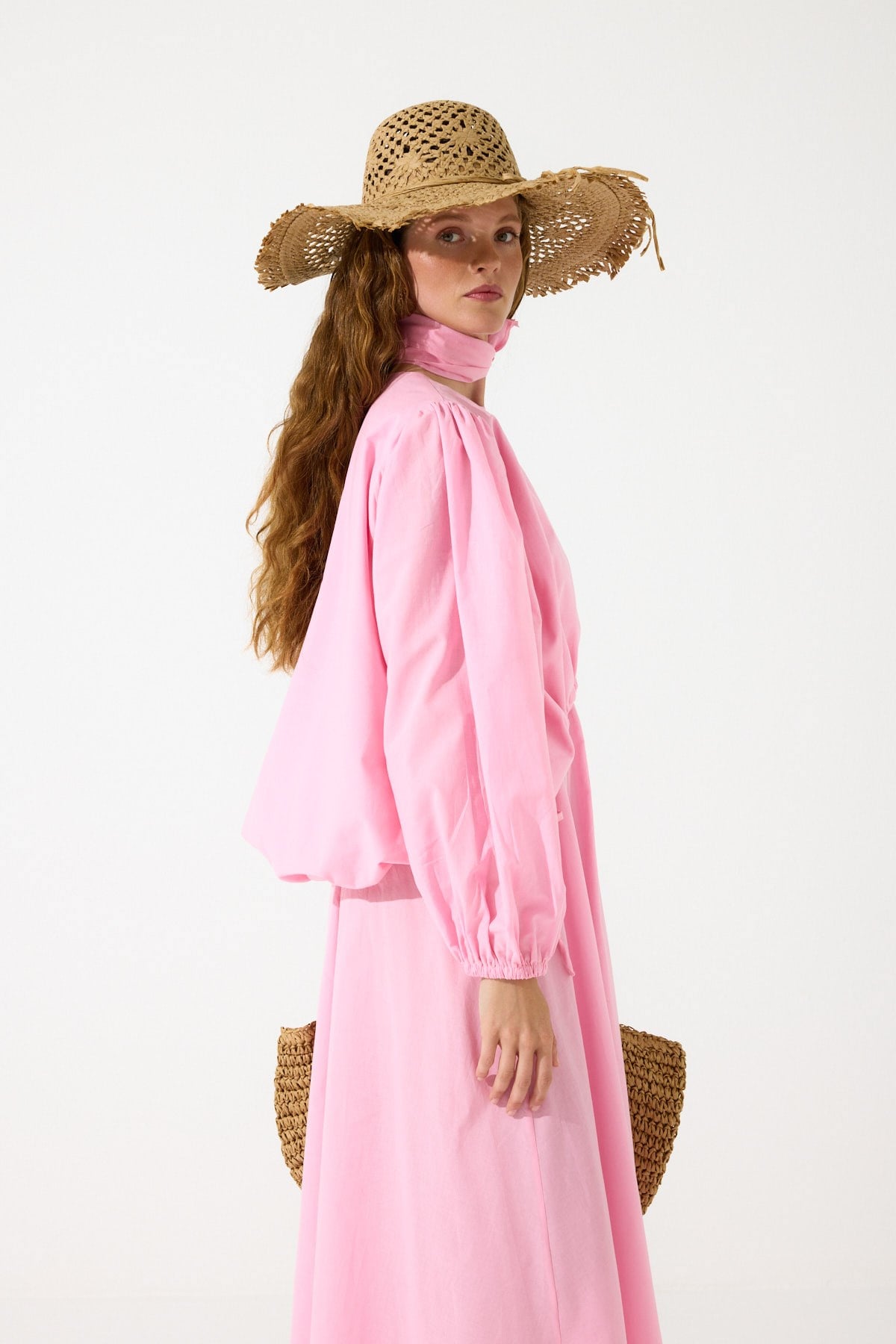 Brandy Seyyar Bluz Parçalı Pamuk Vual Elbise - Pembe