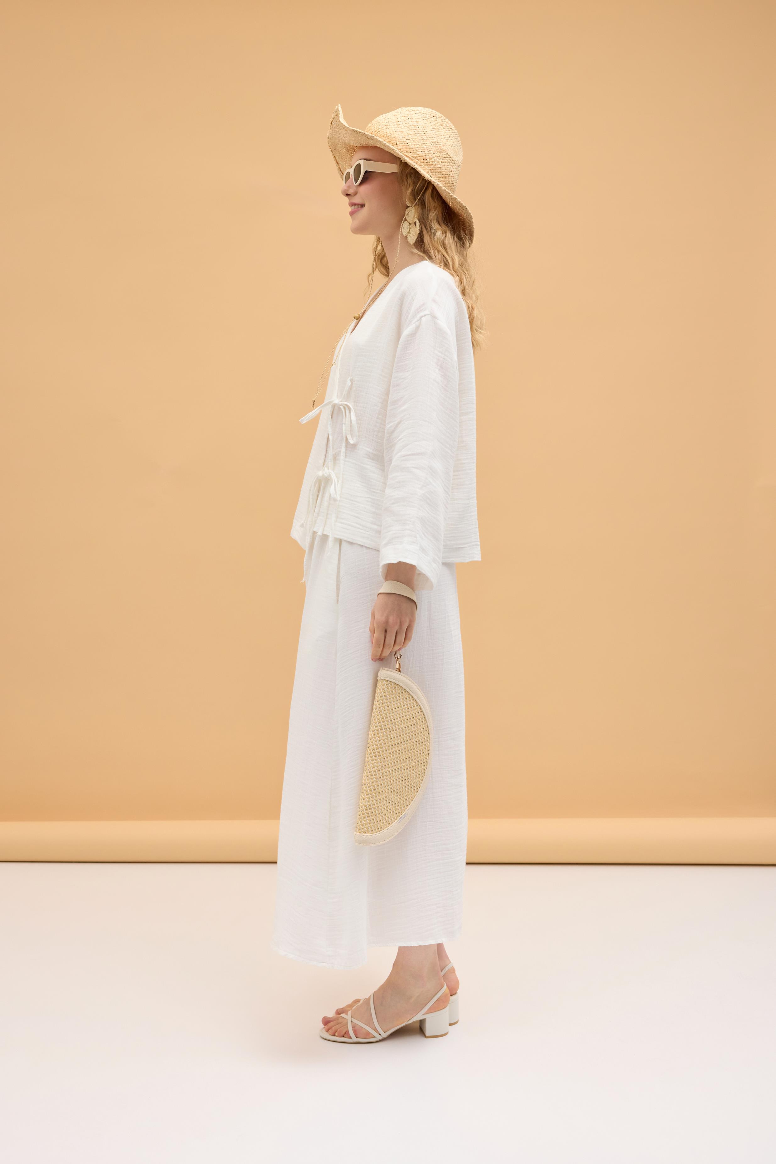 Chen Müslin Etek Takım - Beyaz