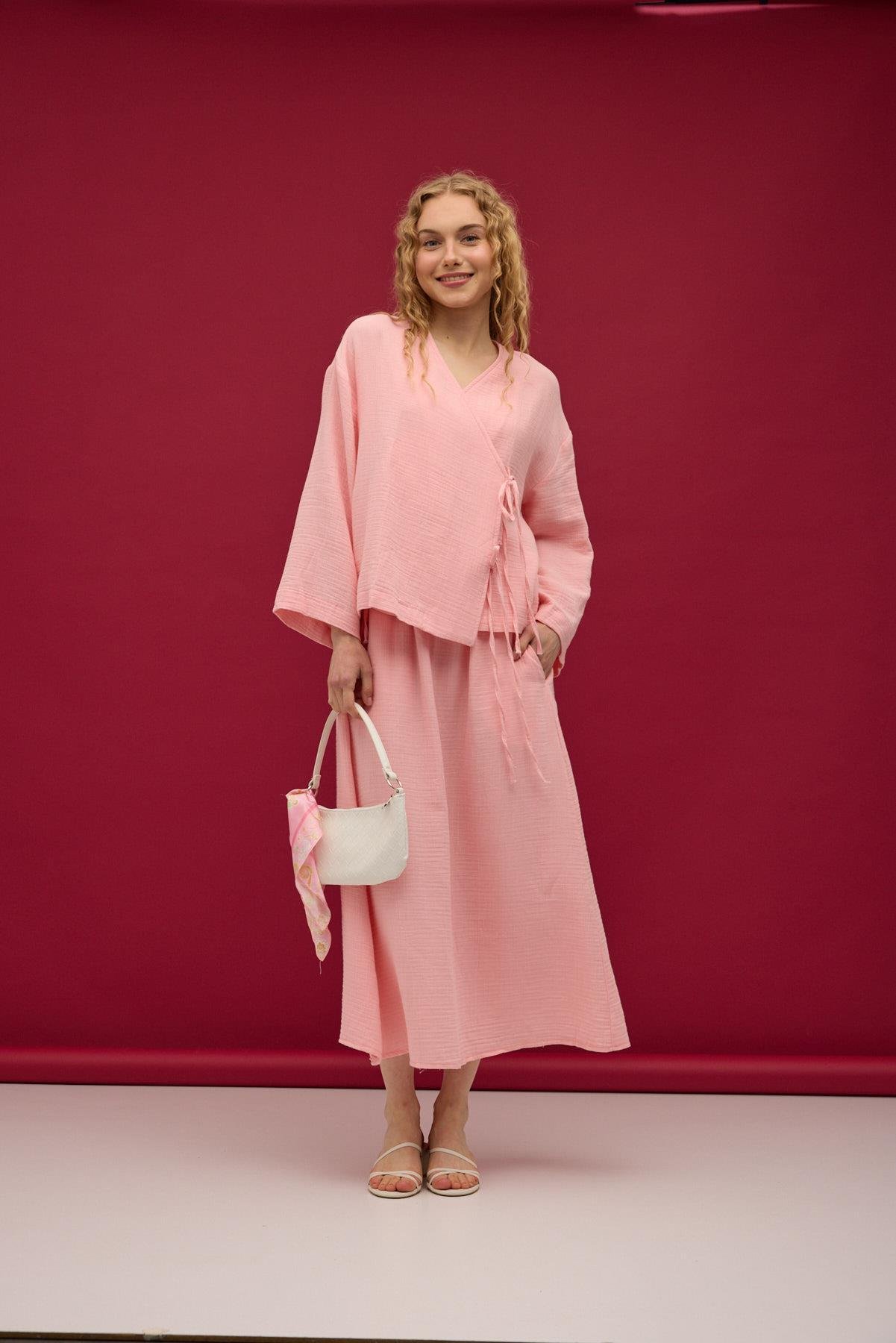 Chen Müslin Etek Takım - Pembe