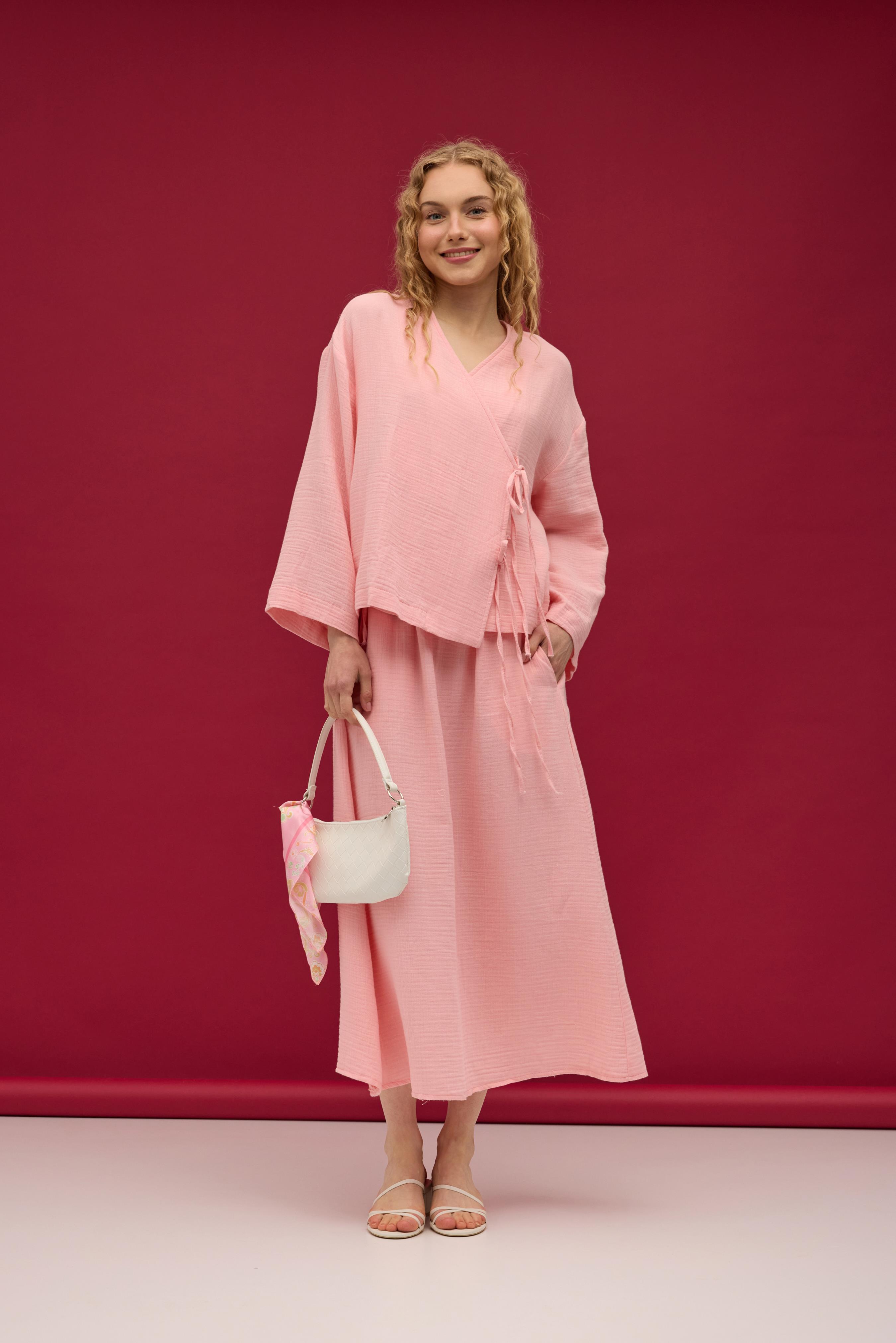 Chen Müslin Etek Takım - Pembe