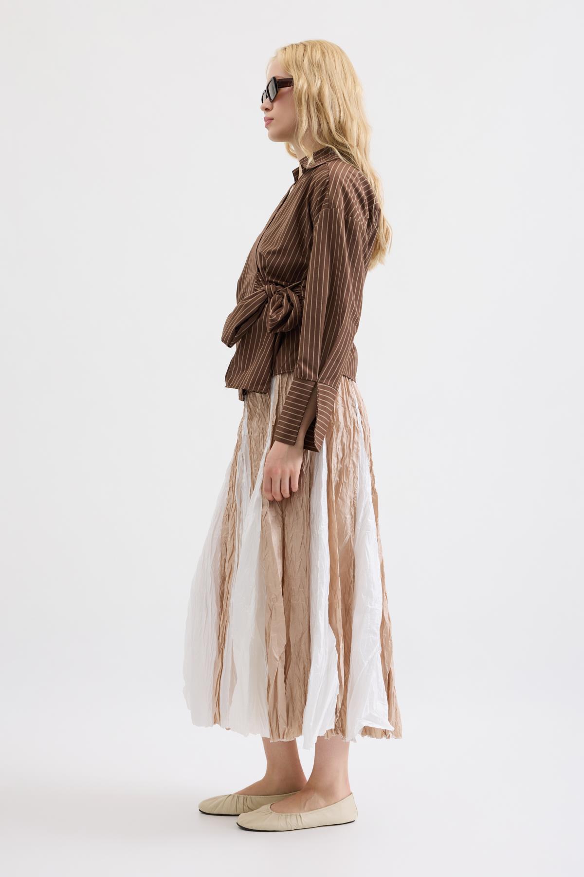 Cherish Bağlamalı Poplin Gömlek - Çizgili Kahve