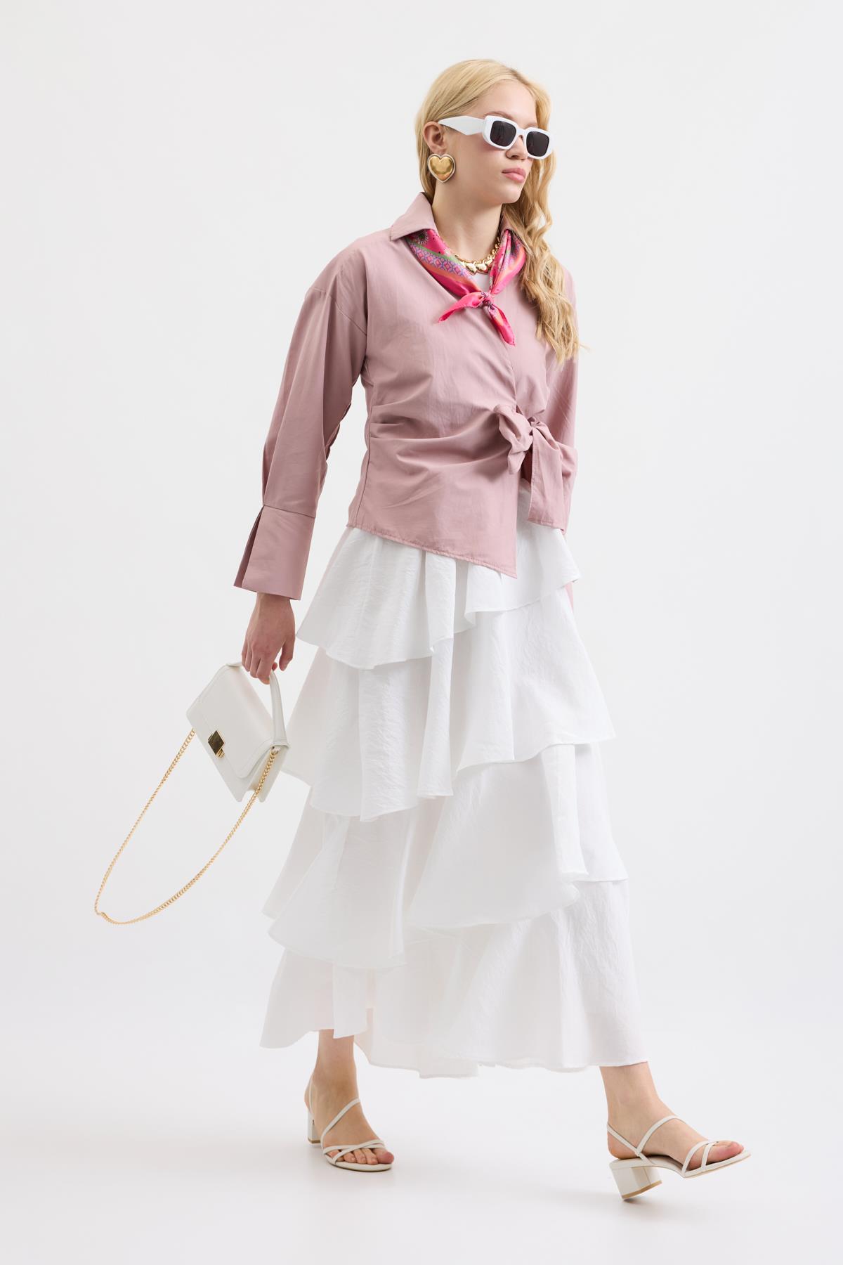 Cherish Bağlamalı Poplin Gömlek - Eflatun