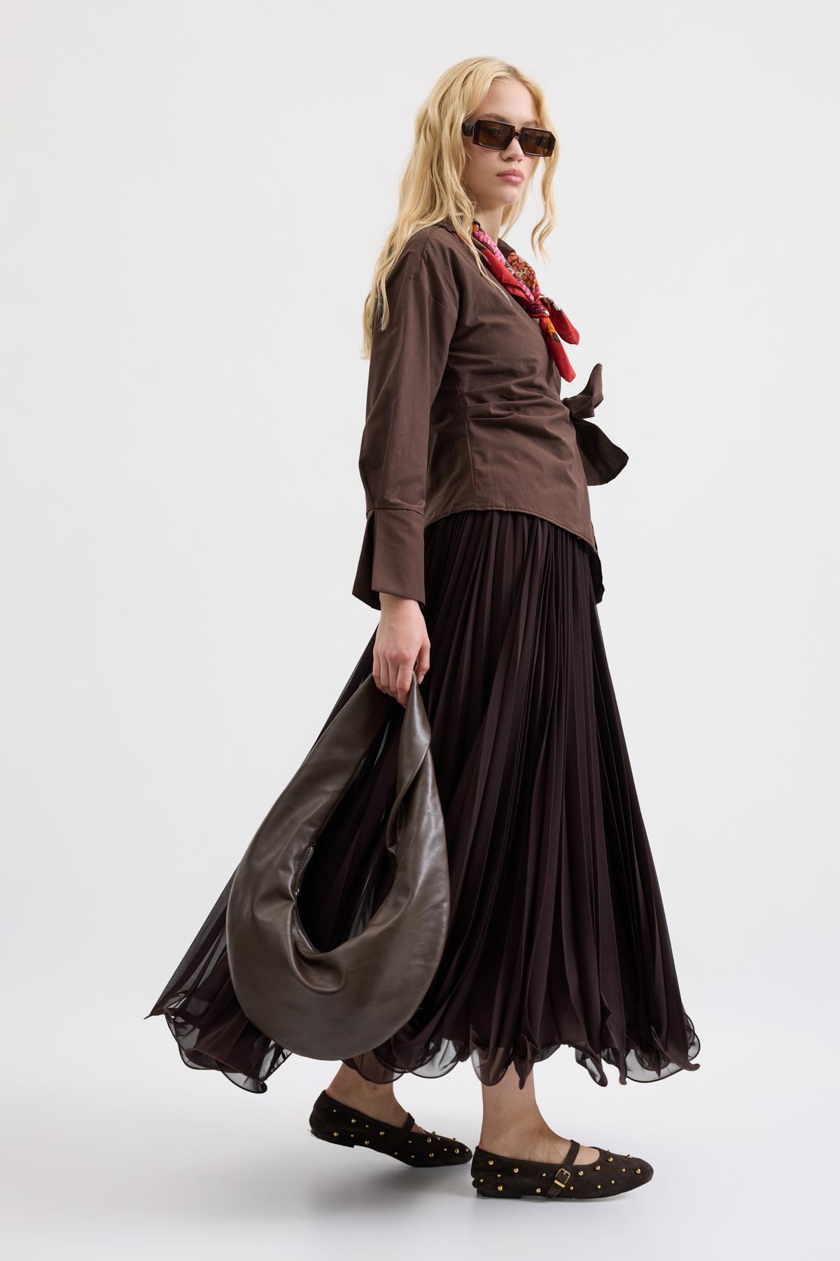 Cherish Bağlamalı Poplin Gömlek - Kahve