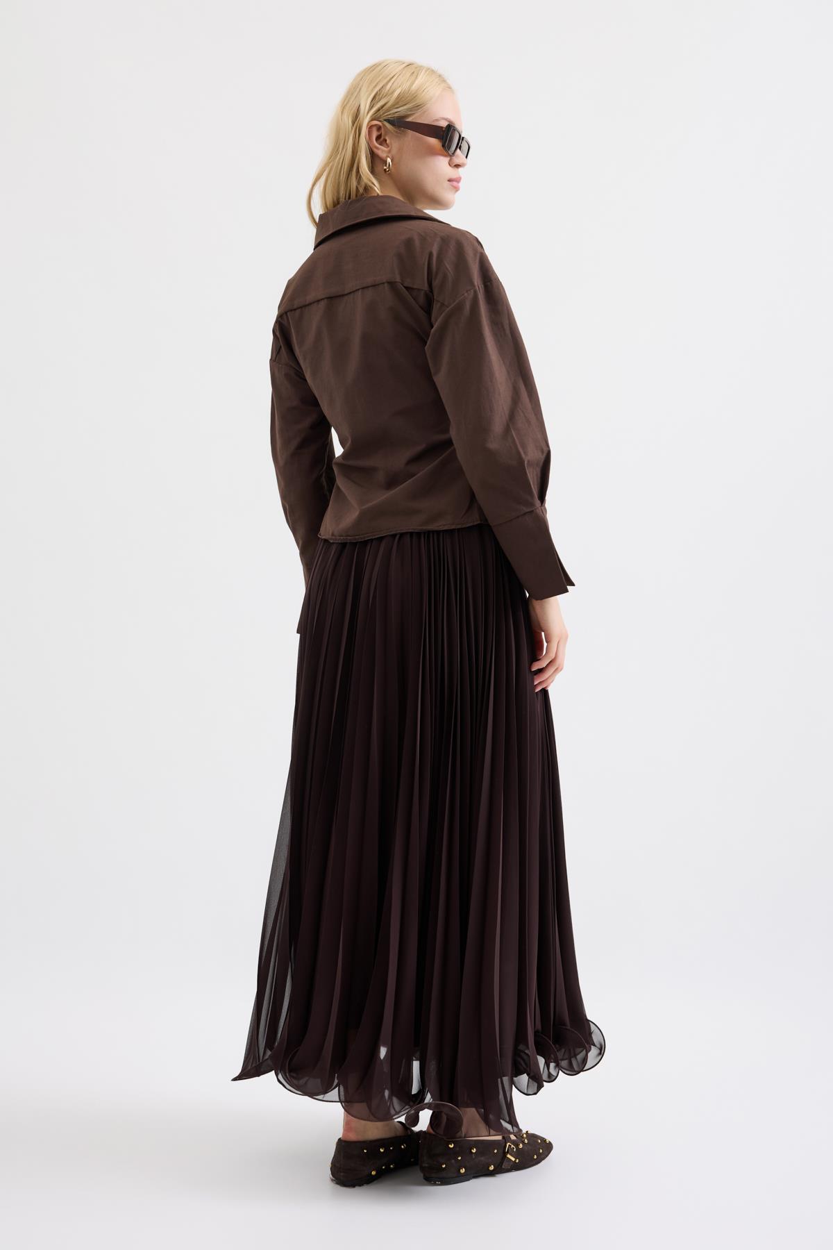 Cherish Bağlamalı Poplin Gömlek - Kahve