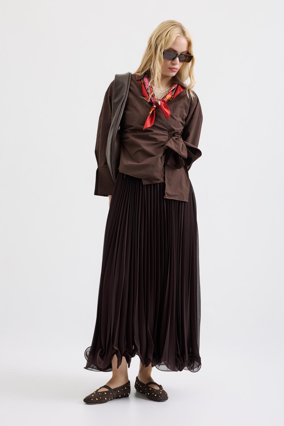 Cherish Bağlamalı Poplin Gömlek - Kahve