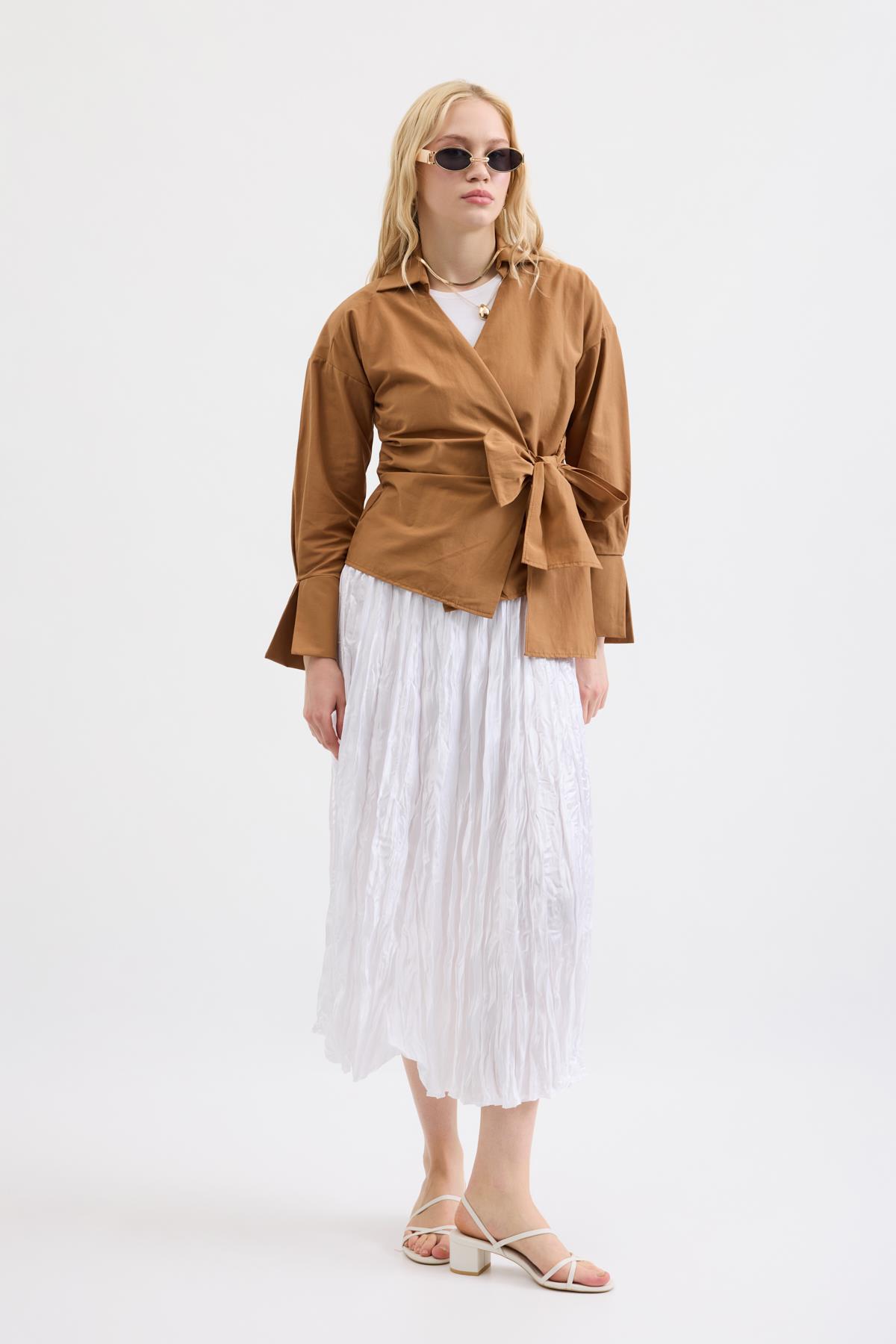 Cherish Bağlamalı Poplin Gömlek - Taba