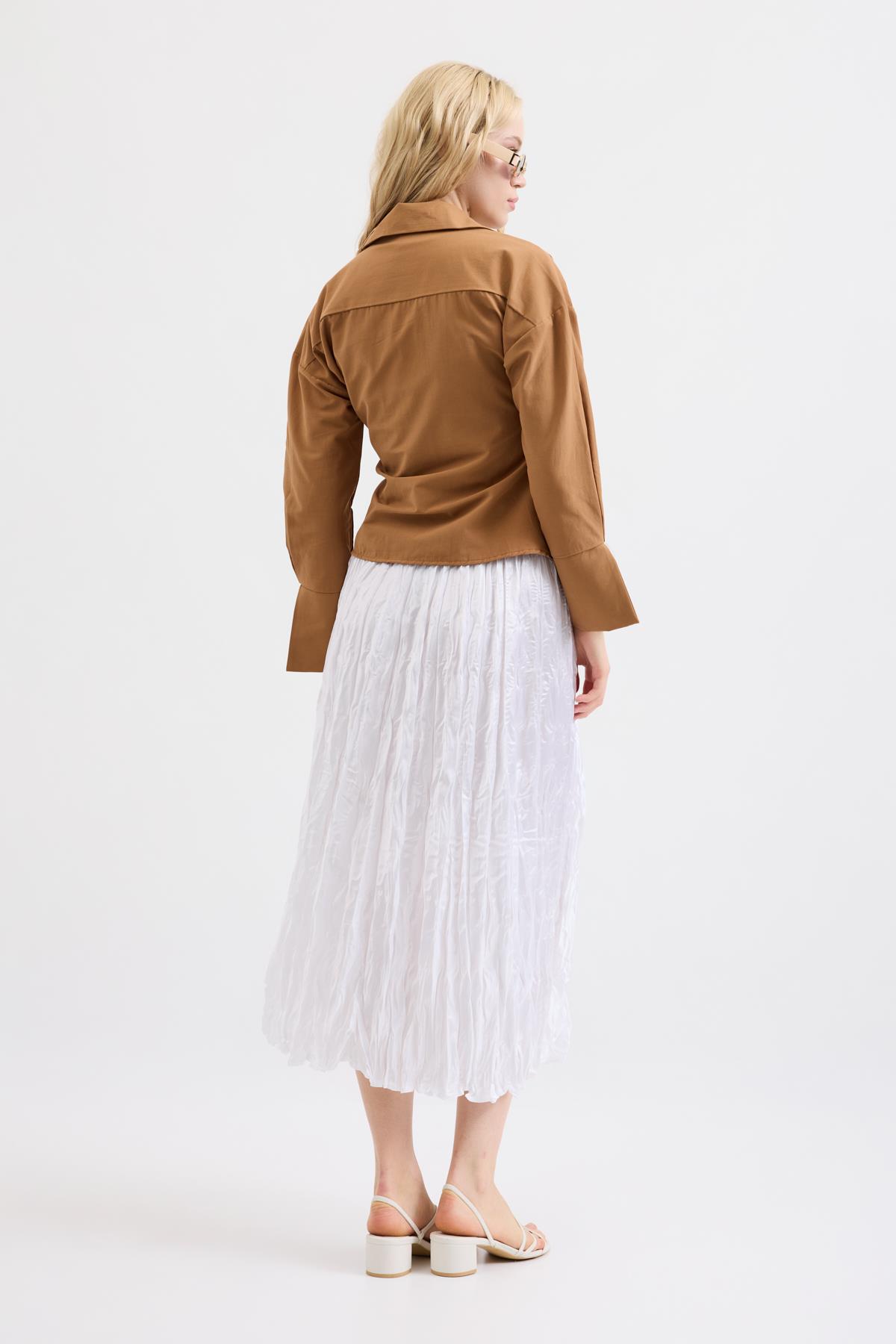 Cherish Bağlamalı Poplin Gömlek - Taba