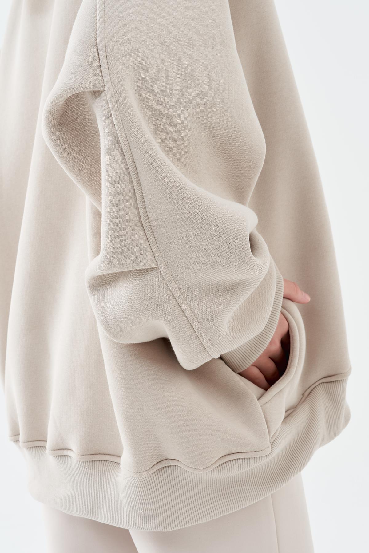 DENA ÜÇ İPLİK ŞARDONLU SWEAT - BEJ