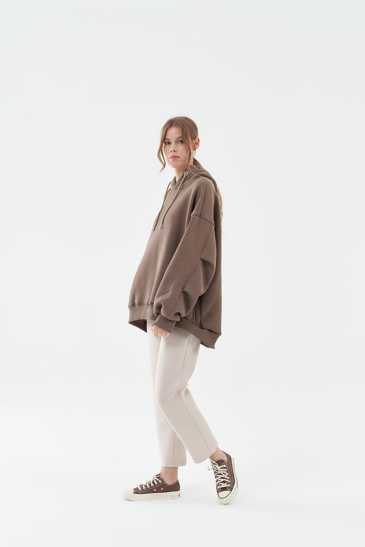 DENA ÜÇ İPLİK ŞARDONLU SWEAT- KOYU VİZON