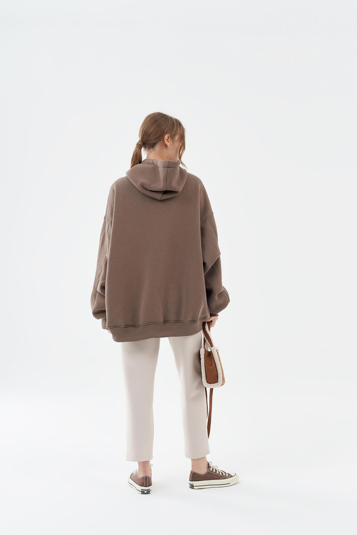 DENA ÜÇ İPLİK ŞARDONLU SWEAT- KOYU VİZON