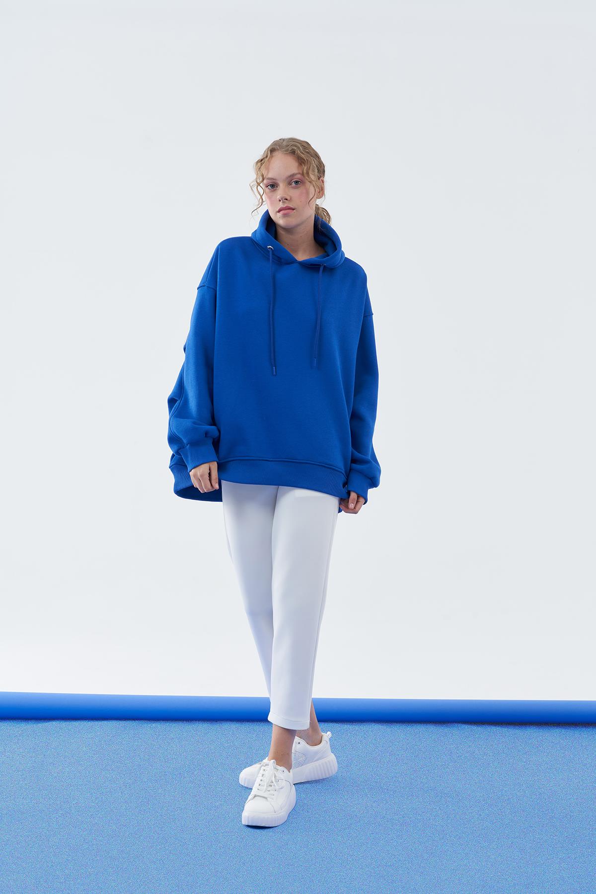 DENA ÜÇ İPLİK ŞARDONLU SWEAT - SAKS MAVİ