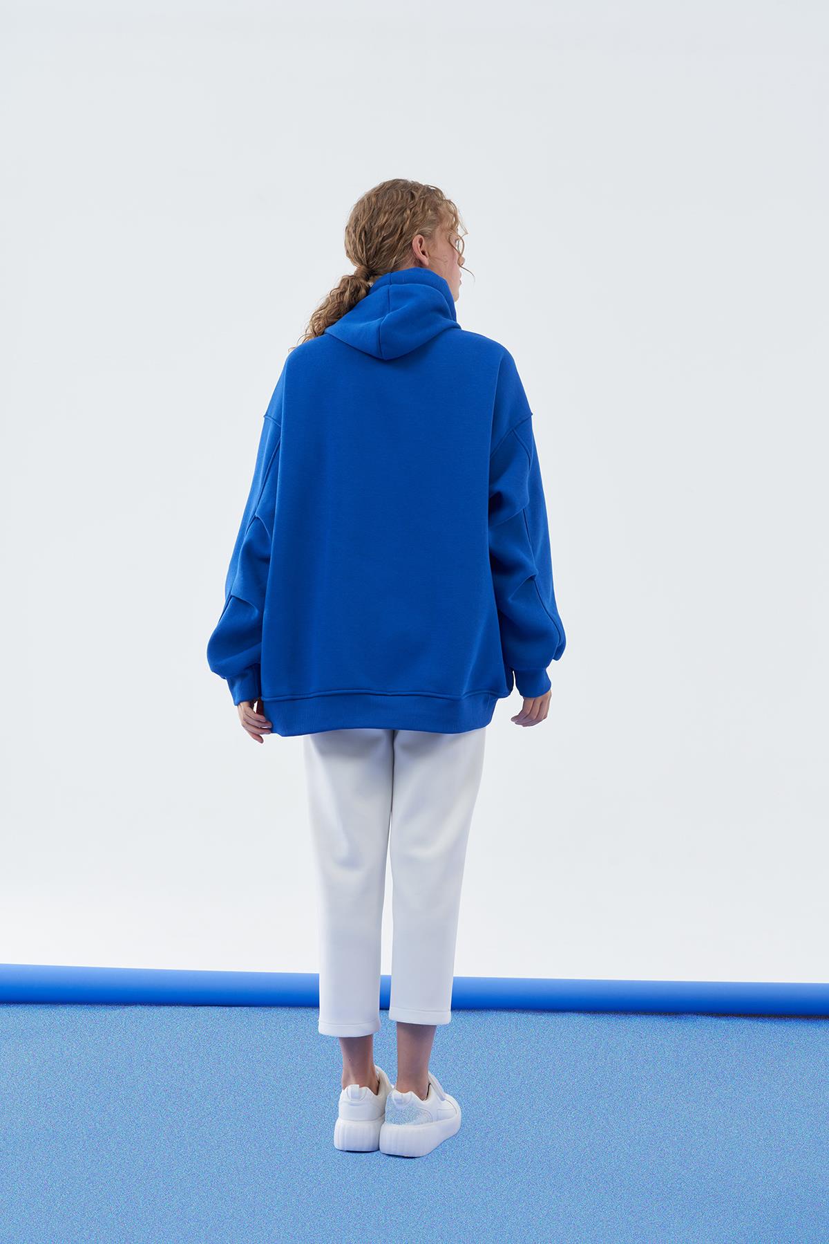 DENA ÜÇ İPLİK ŞARDONLU SWEAT - SAKS MAVİ